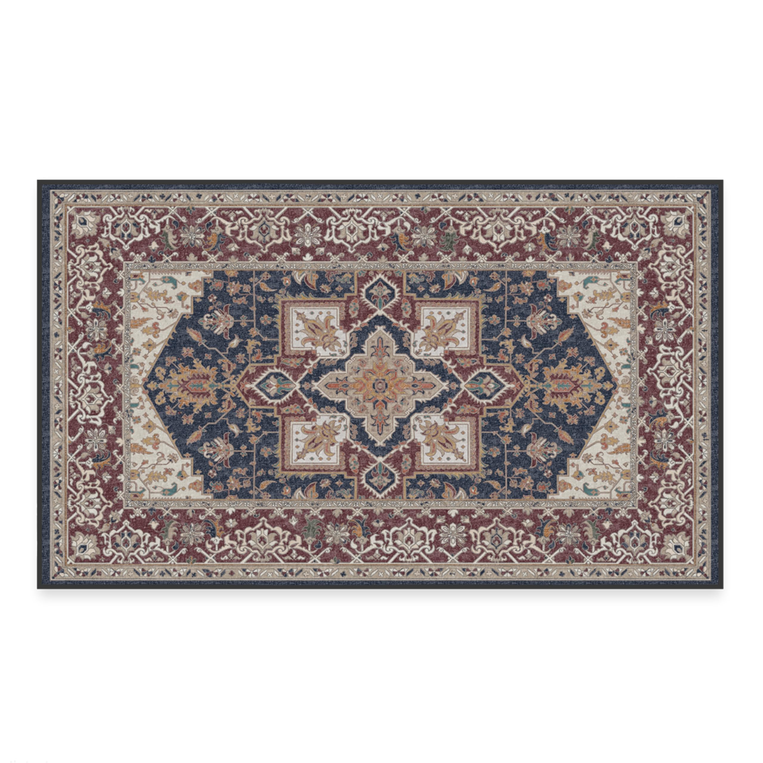 RUGGABLE Maral Heriz Washable Rug - Perfect Vintage Area Rug for Living Room Bedroom Kitchen - Pet & Child Friendly - Stain & Water Resistant - Creme 3&