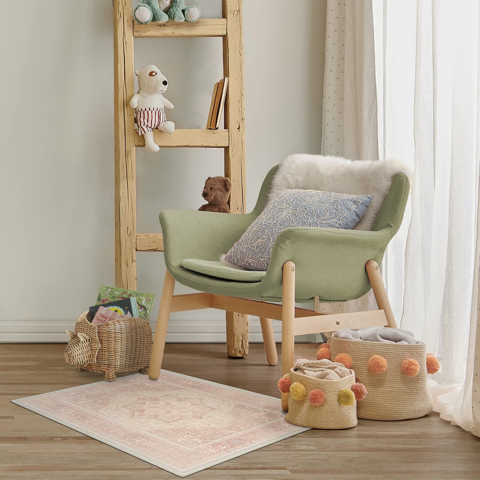 RUGGABLE Kamran Washable Rug - Perfect Vintage Area Rug for Living Room Bedroom Kitchen - Pet & Child Friendly - Stain & Water Resistant - Hazel 5&