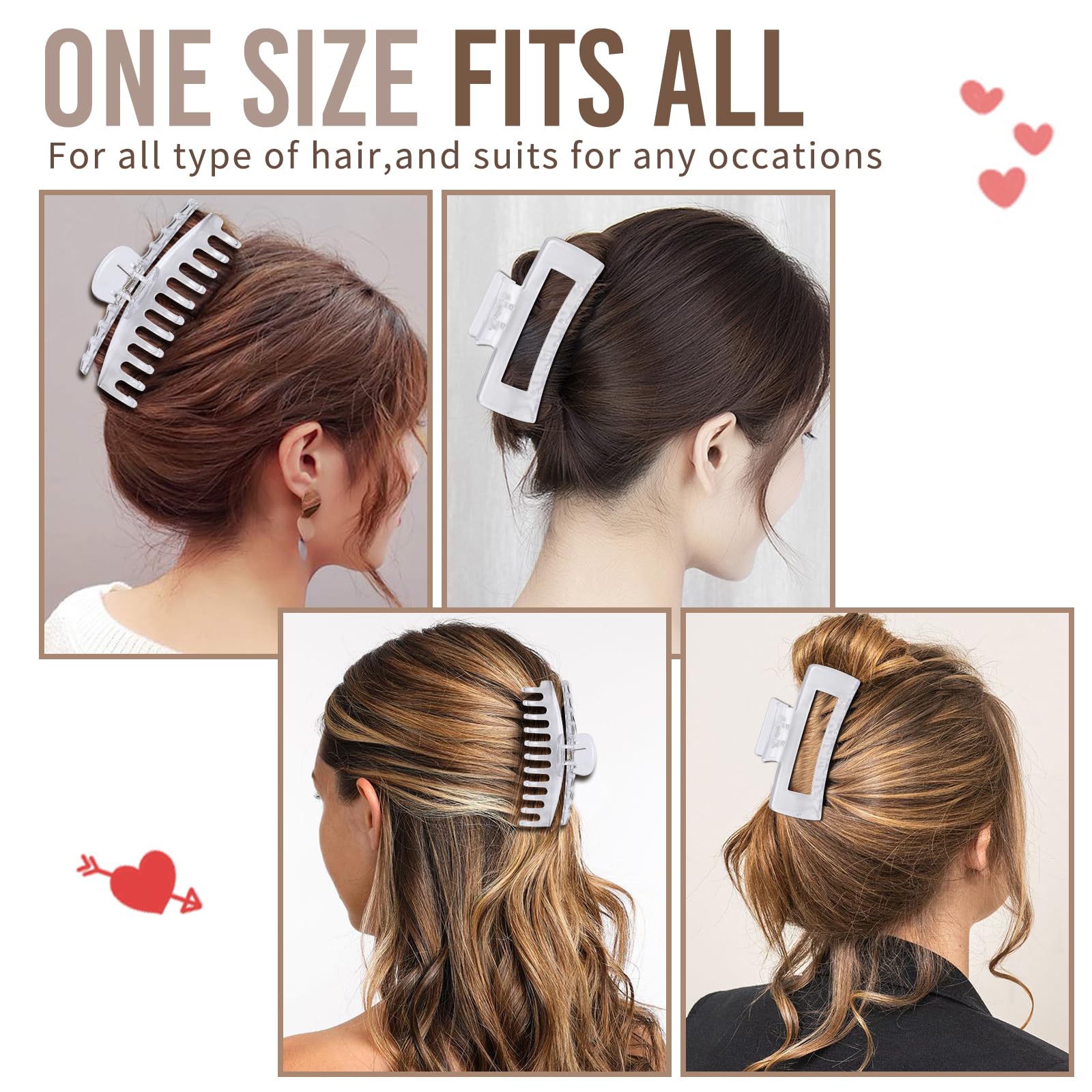 LuSeren Hair Clips for Women 4.3 Inch Large Hair Claw Clips for Women Thin Thick Curly Hair, Big Matte Banana Clips,Strong Hold jaw clips,Neutral Colors