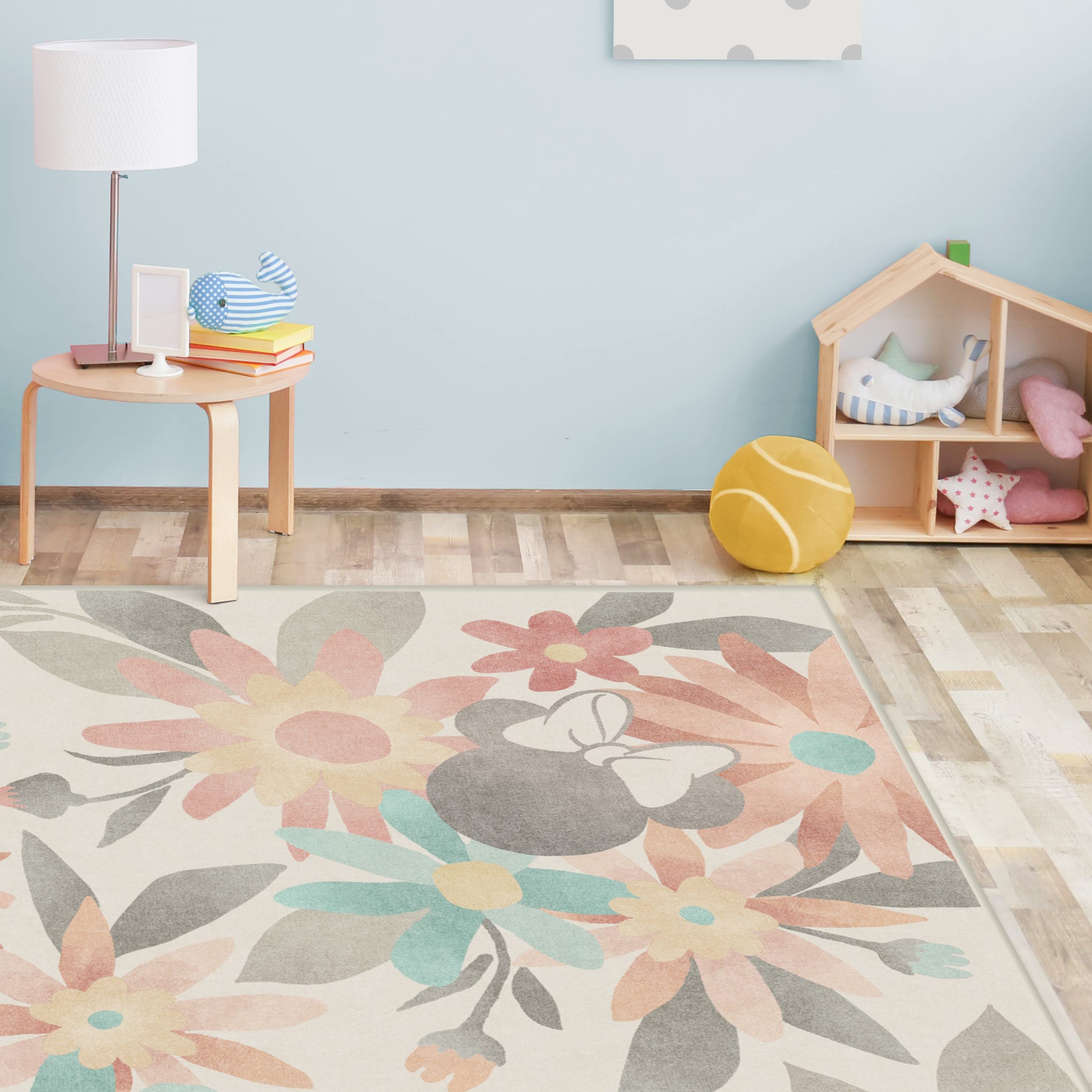 RUGGABLE Disney Classic Minnie Mouse Washable Rug - Perfect Area Rug for Nursery Playroom Kids Room - Pet & Child Friendly - Stain & Water Resistant - Trellis Pink 5&