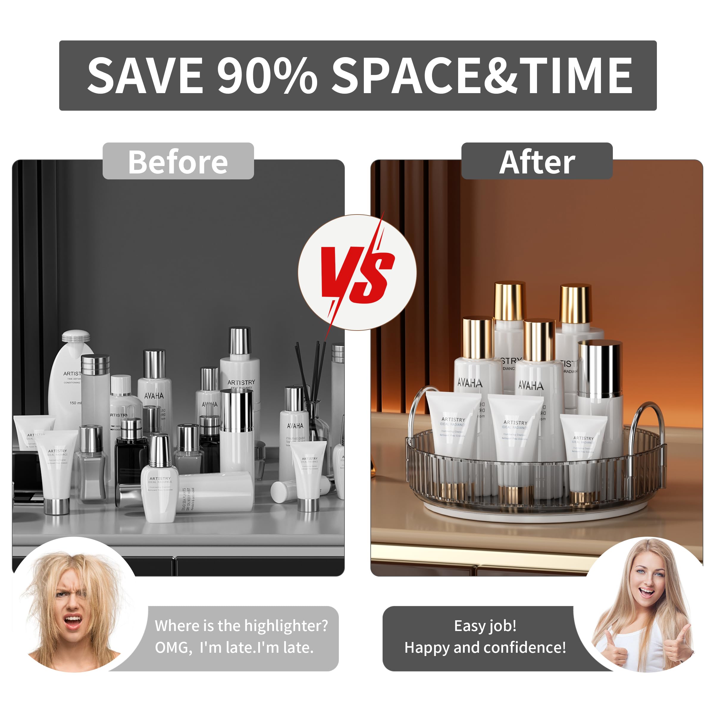 YCIA&DONE 360 Rotating Makeup Organizer and Storage for Vanity Bathroom Countertop, High Capacity Cosmetic Skincare Perfume Organizer for Dresser Lazy Susan Organizers(Clear White,2 Tiers)