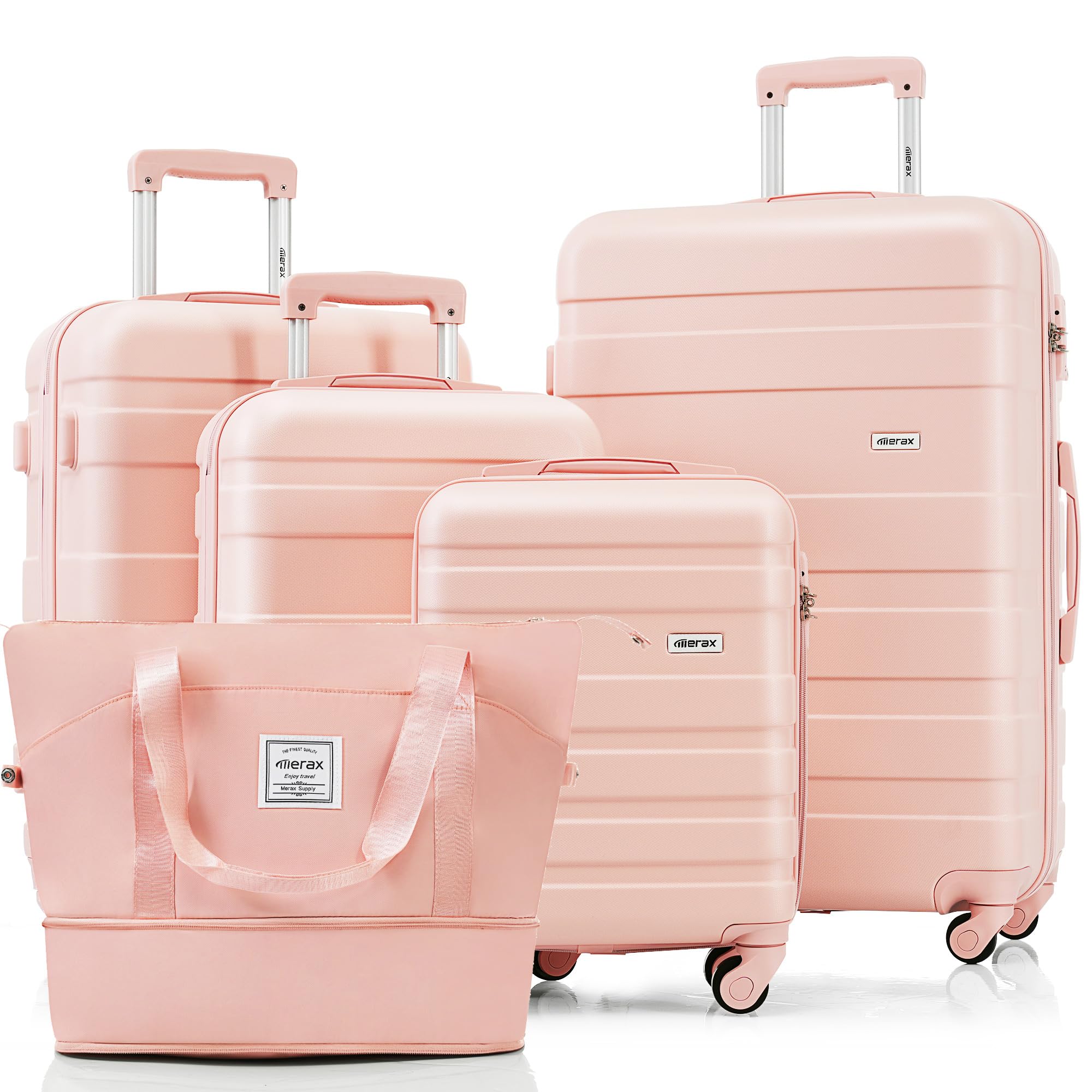 Merax 3 Pcs ABS Hardside Luggage Sets TSA Lock Spinner Wheel Suitcases, Pearly White, 20/24/28 Inch