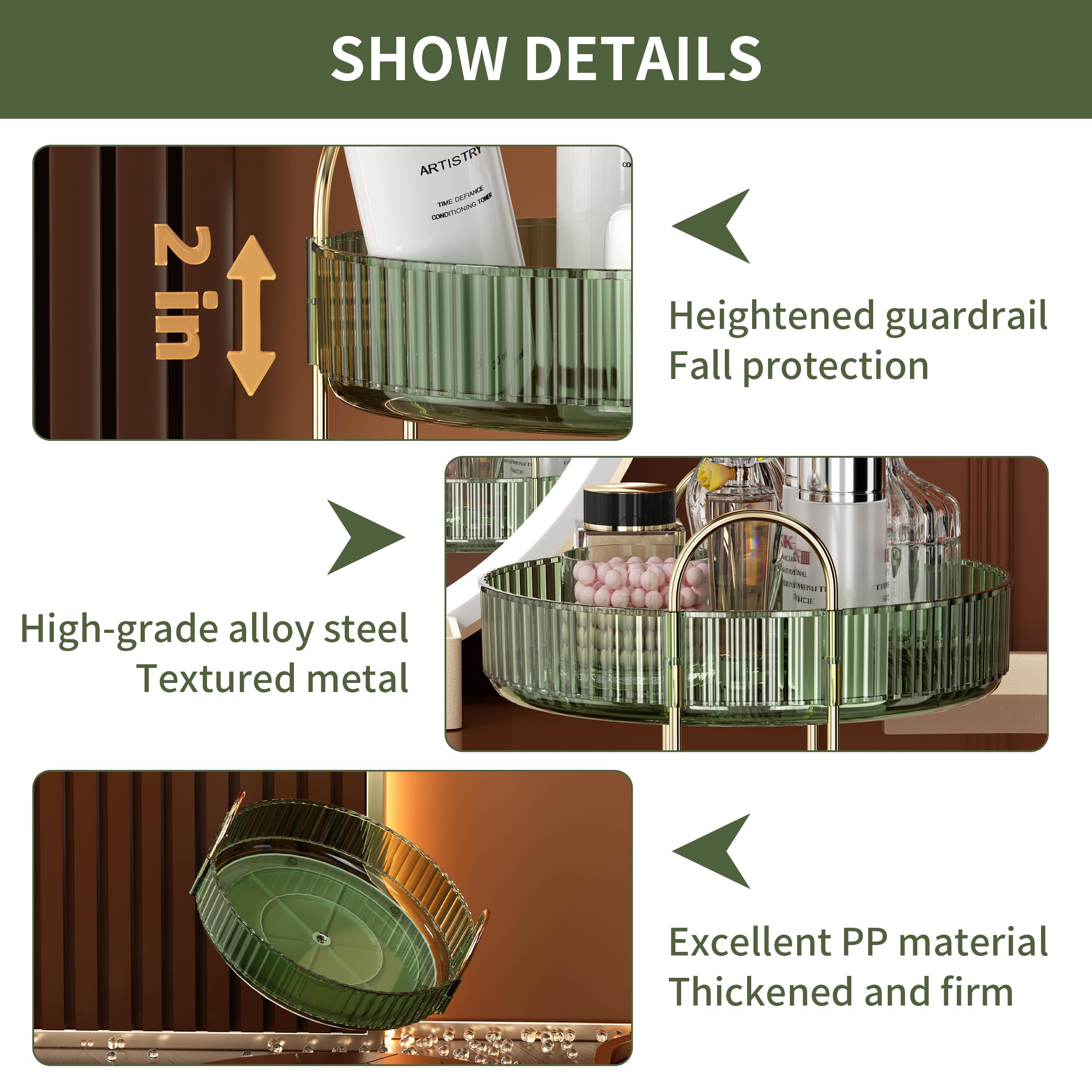 YCIA&DONE 360 Rotating Makeup Organizer and Storage for Vanity Bathroom Countertop, High Capacity Cosmetic Skincare Perfume Organizer for Dresser Lazy Susan Organizers(Clear White,2 Tiers)