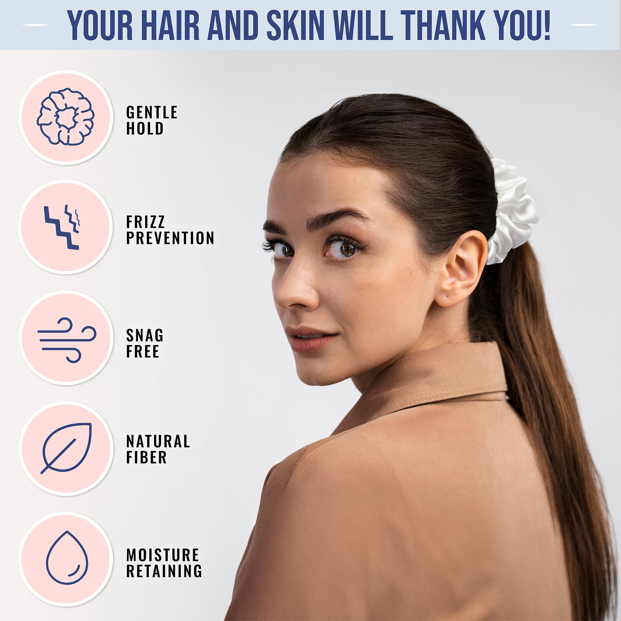 Blissy Silk Scrunchies (3 Pack) - 100% Pure Mulberry Silk - 22 Momme 6A High-Grade Fibers - Silk Scrunchie for Straight & Curly Hair - Preventing Breakage, Tangling, & Creasing (Rose Skinny)