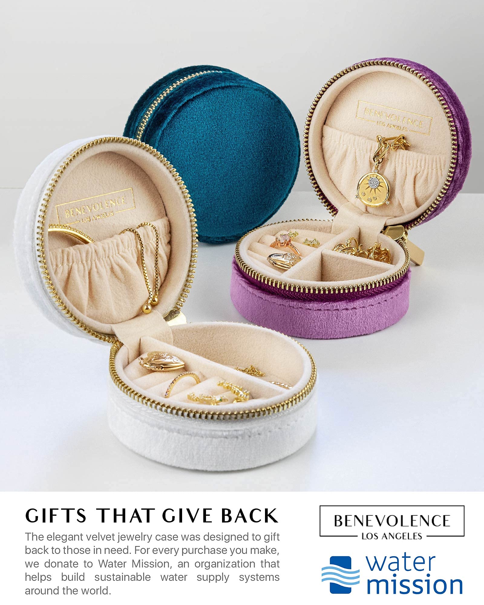 Benevolence LA Plush Velvet Travel Jewelry Storage Box | Travel Jewelry Case Small Jewelry Box for Women | Jewelry Travel Organizer | Earring Organizer with Mirror - Dusty Pink
