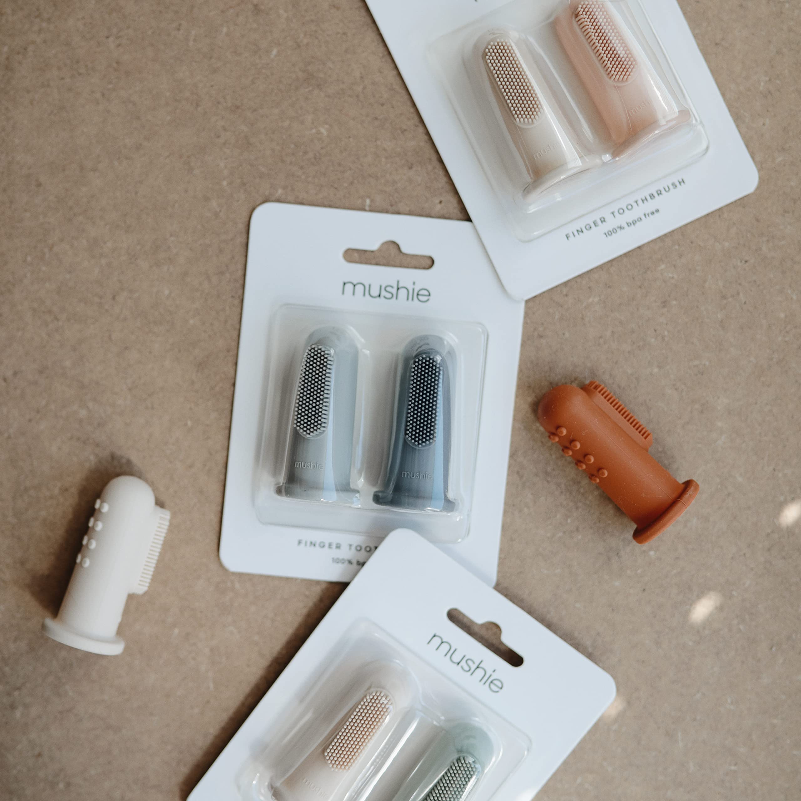 mushie Baby Finger Toothbrush (Cambridge Blue/Shifting Sand) 2-Pack