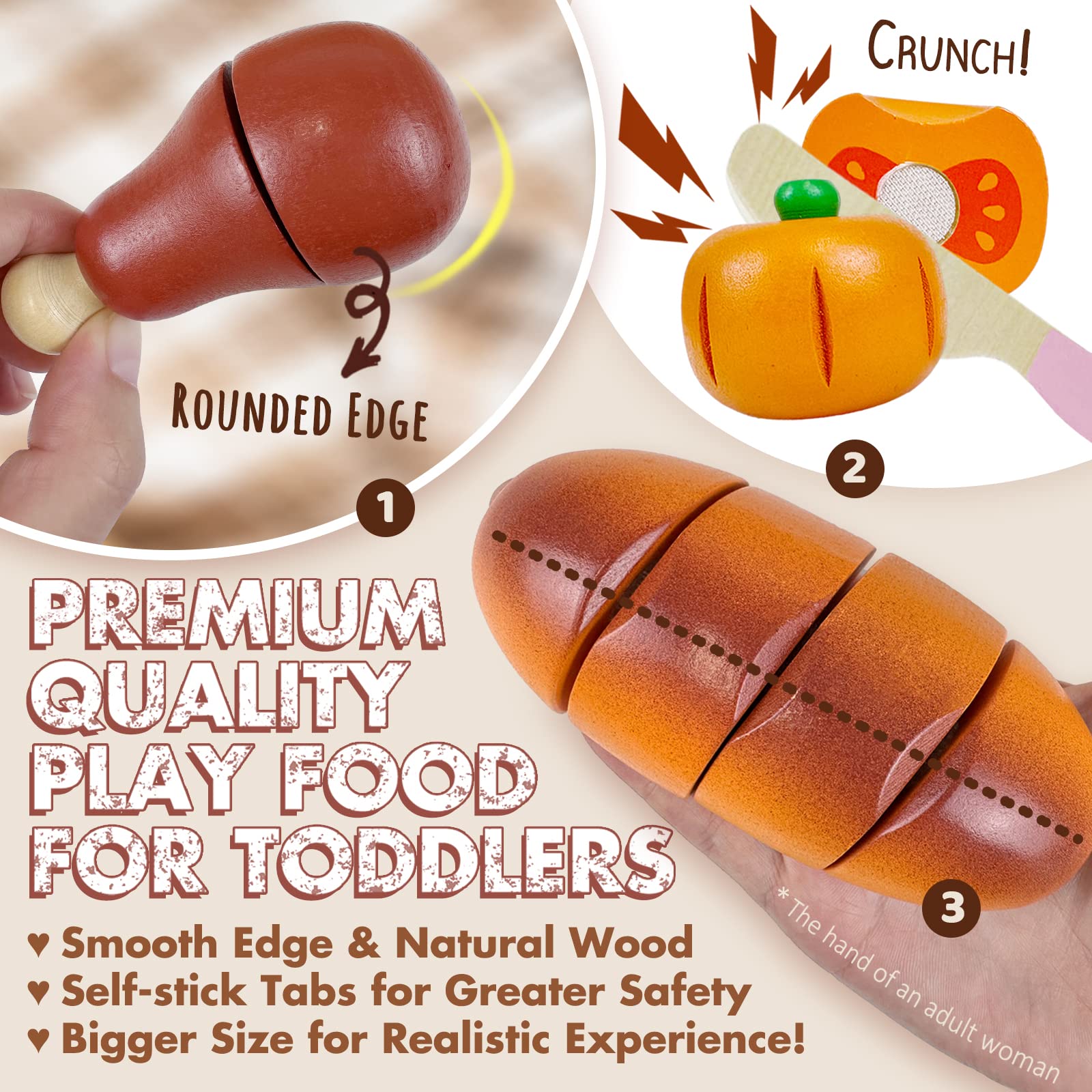 Beberolen Wooden Pizza Toy Play Food Set for Kids Pretend Play Kitchen Accessories Cutting Food Toys for 3 4 5 Years Old Toddlers Boys Girls