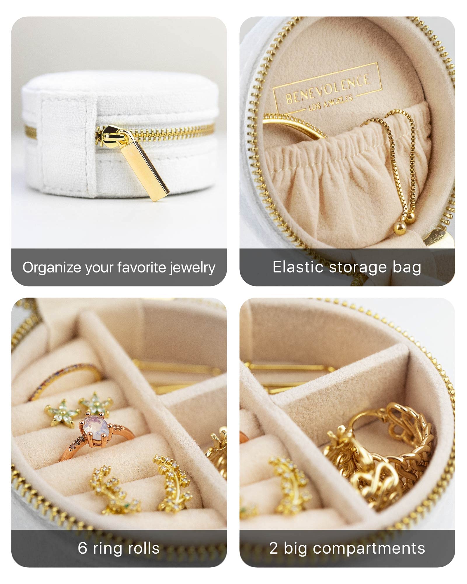 Benevolence LA Plush Velvet Travel Jewelry Storage Box | Travel Jewelry Case Small Jewelry Box for Women | Jewelry Travel Organizer | Earring Organizer with Mirror - Dusty Pink