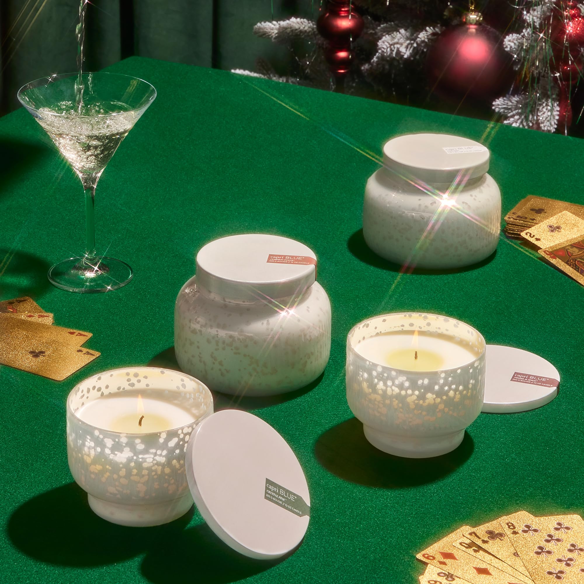 Capri Blue Holiday Mercury Jar Candle - Soy Candle Blend - Fall Candles for Home Scented with Frosted Fir, Snowy Woods, Pine & Sage - Pine Candle for Holiday Decor - Signature (Crystal Pine, 19 oz)