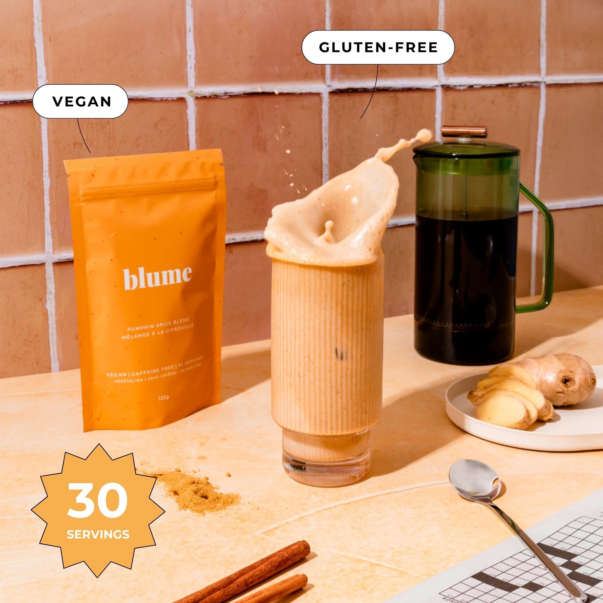 Blume Rose London Fog Latte with Zero Sugar or Caffeine - Certified Organic, Vegan and Gluten-Free - Tart Cherry & Rosehips blend rich Antioxidant & Vitamin to Ease Bloating and Boost Your Natural Glow - 30 Servings