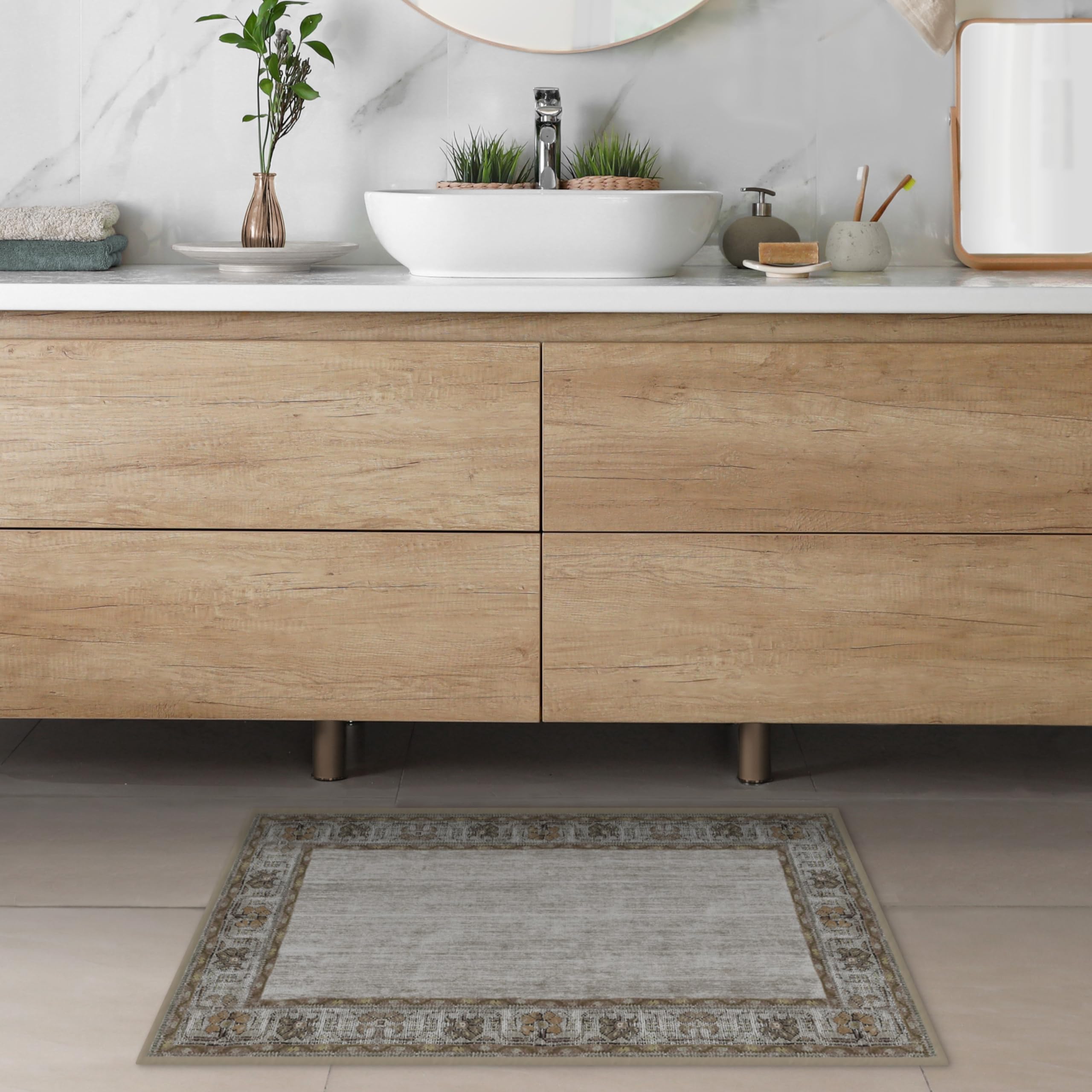 RUGGABLE Zinnia Runner Rug - Perfect Boho Washable Rug for Entryway Hallway Kitchen - Pet & Child Friendly - Stain & Water Resistant - Grey 2.5&