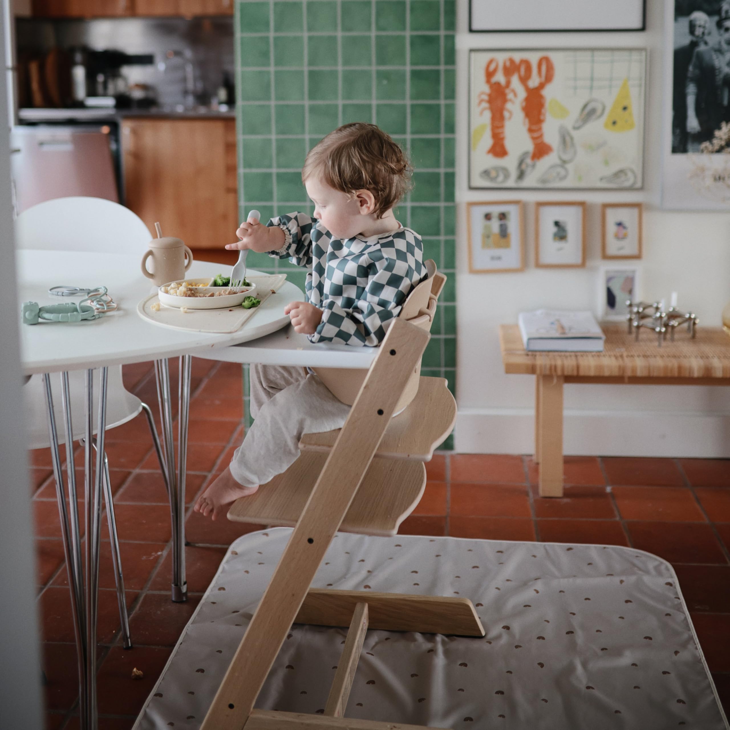 mushie Baby Splat Mat 42.5x42.5 Inch (Fog) | Water Resistant for Under High Chair and Infant Play