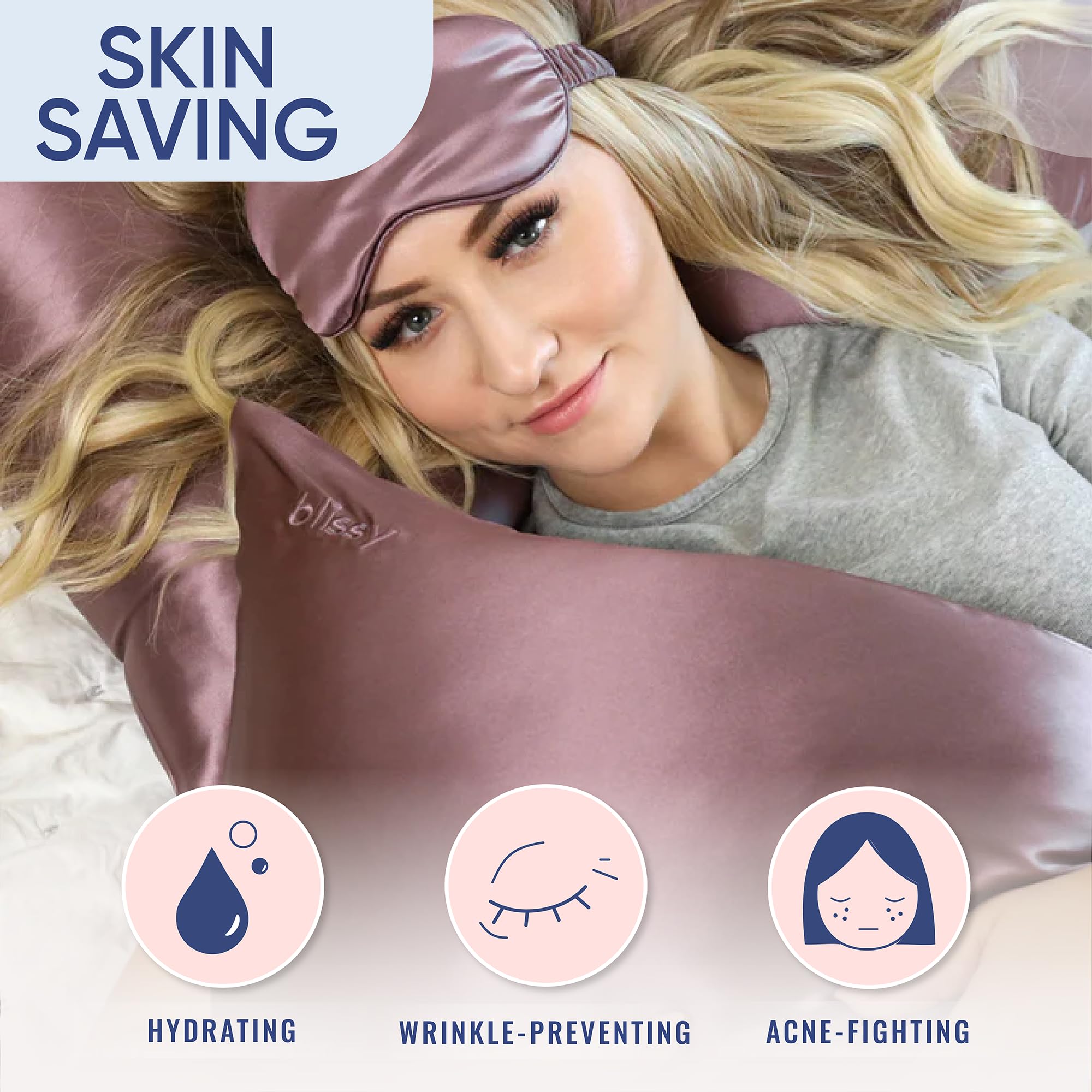 Blissy Silk Pillowcase - 100% Pure Mulberry Silk - 22 Momme 6A High-Grade Fibers - Silk Pillow Cover for Hair & Skin - Regular, Queen & King with Hidden Zipper (Queen, Plum)