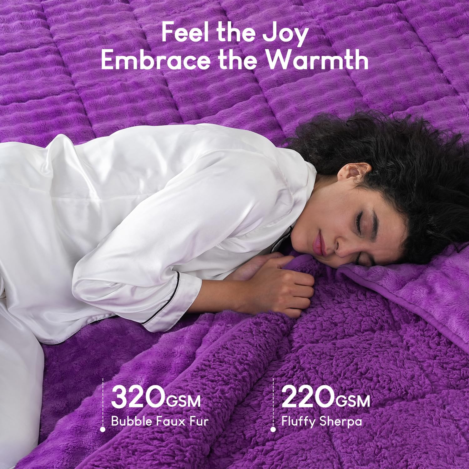 Cottonblue Weighted Blanket 15lbs Bubble Faux Fur Plush Sherpa Weighted Blankets for Adults, Fits Queen Size Bed, Cute Fuzzy Warm Heavy Blanket for Calm and Better Sleep, 60"x80", Cream White