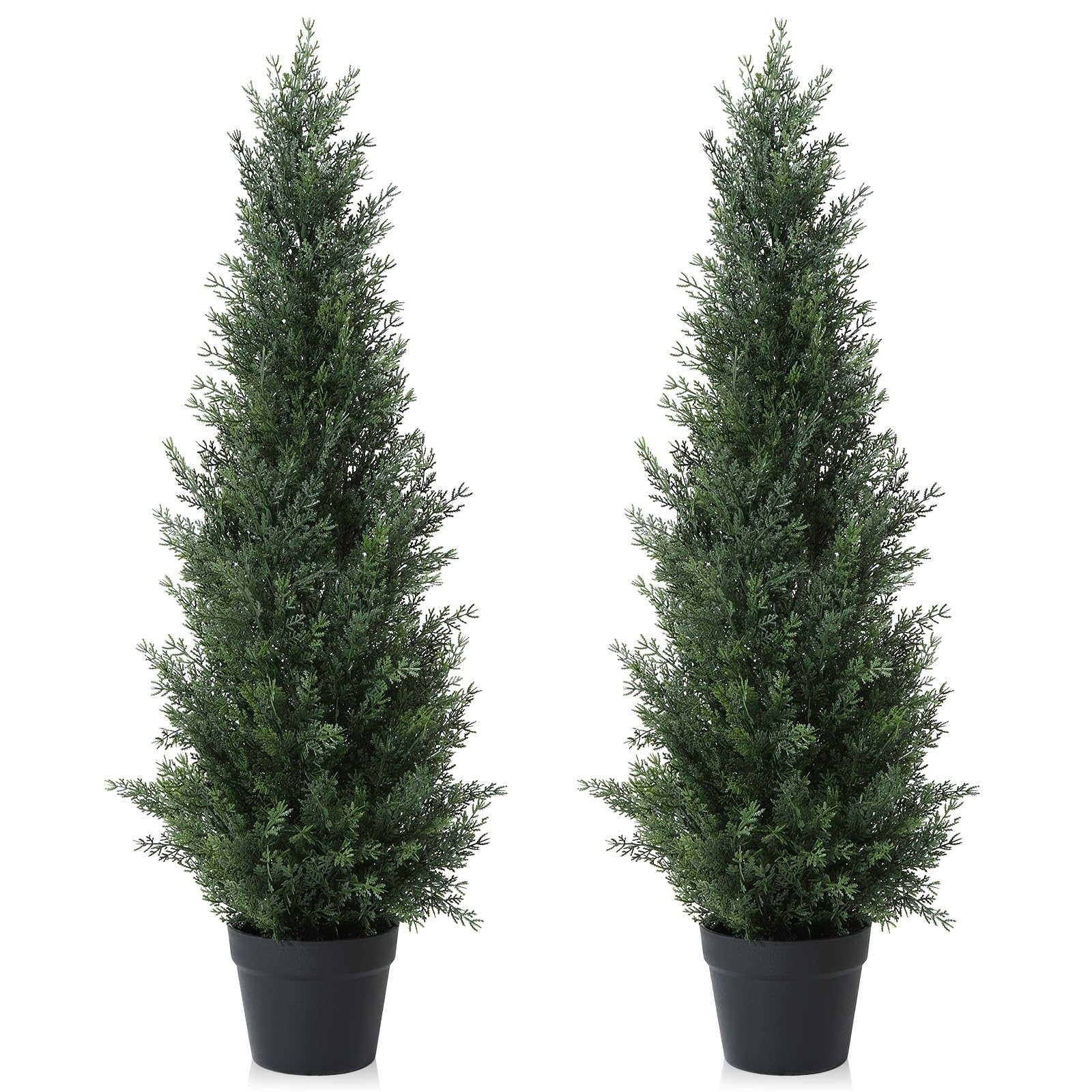 3FT Artificial Cedar Topiary Trees for Outdoors Potted Fake Cypress Trees Faux Evergreen Plants for Home Porch Decor Set of 2