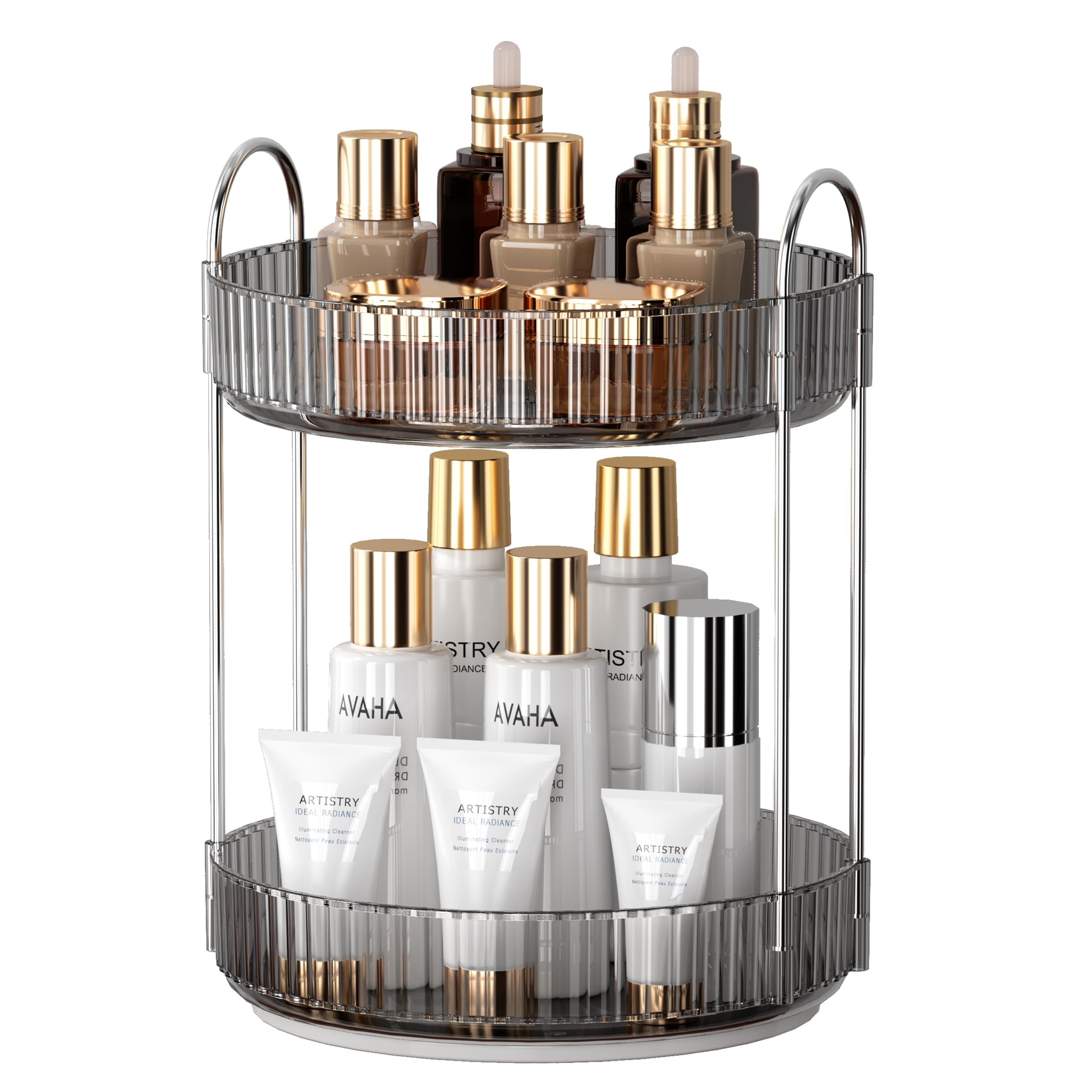 YCIA&DONE 360 Rotating Makeup Organizer and Storage for Vanity Bathroom Countertop, High Capacity Cosmetic Skincare Perfume Organizer for Dresser Lazy Susan Organizers(Clear White,2 Tiers)