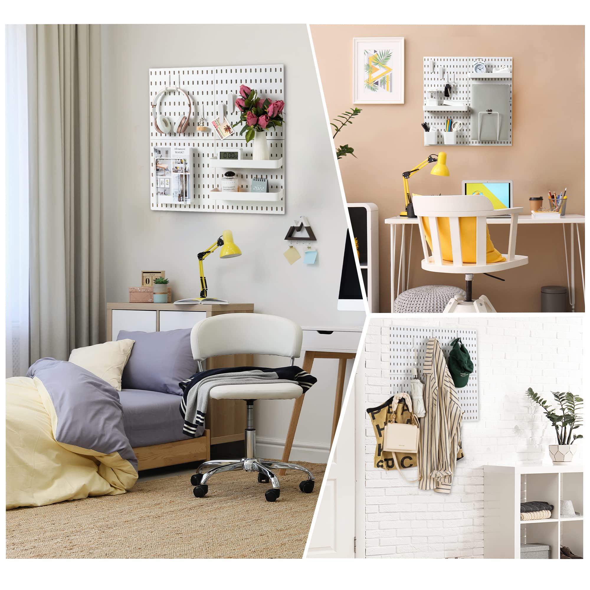 VUSIGN Pegboard Combination Wall Organizer Kit, 4 Pieces Pegboards and 17 Accessories Modular Hanging, Wall Mount Display Peg Board Panel Kits for Bedroom, Home, Office, Bathroom, 22" x 22", Pink