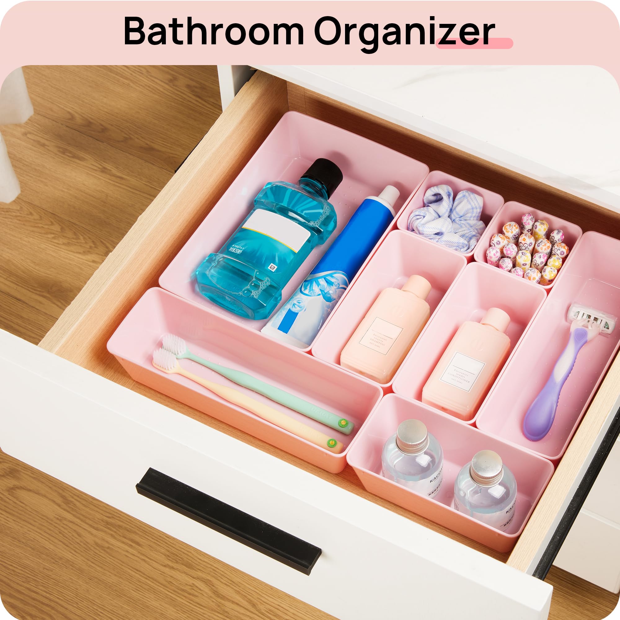 Vtopmart 25 PCS Clear Plastic Drawer Organizers Set, 4-Size Versatile Bathroom and Vanity Drawer Organizer Trays, Storage Bins for Makeup, Bedroom, Kitchen Gadgets Utensils and Office