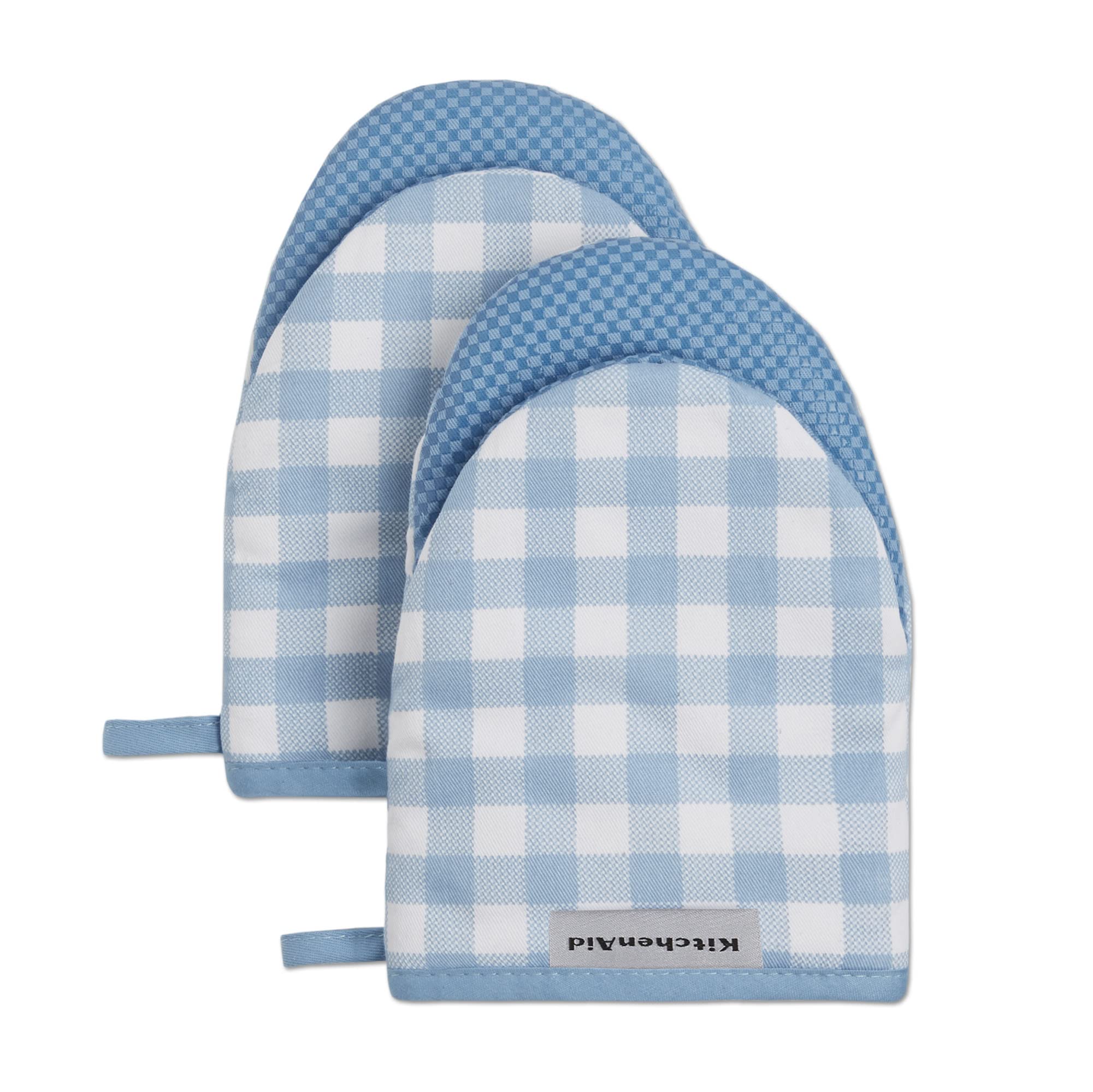 KitchenAid Gingham Mini Oven Mitt 2-Pack Set, Milkshake Tan, 5.5"x8"