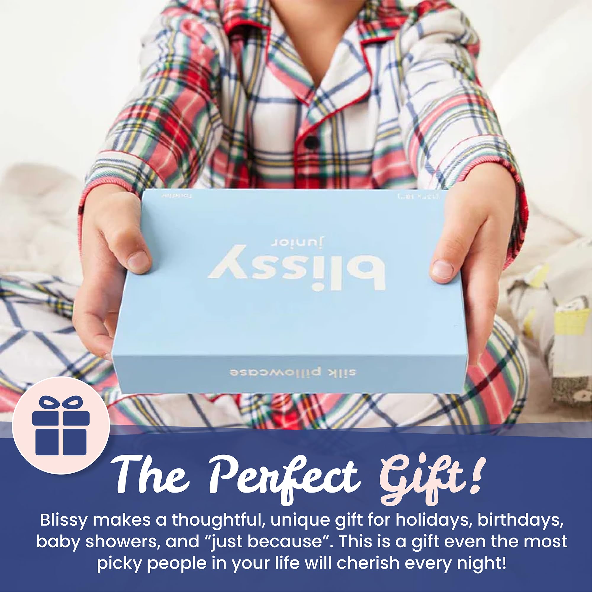 Blissy Toddler Silk Pillowcase - 100% Pure Mulberry Silk - 22 Momme 6A High-Grade Fibers - Soft and Gentle Silk Pillowcase for Kids Hair and Skin (Toddler 13 x 18 in, Baby Blue)