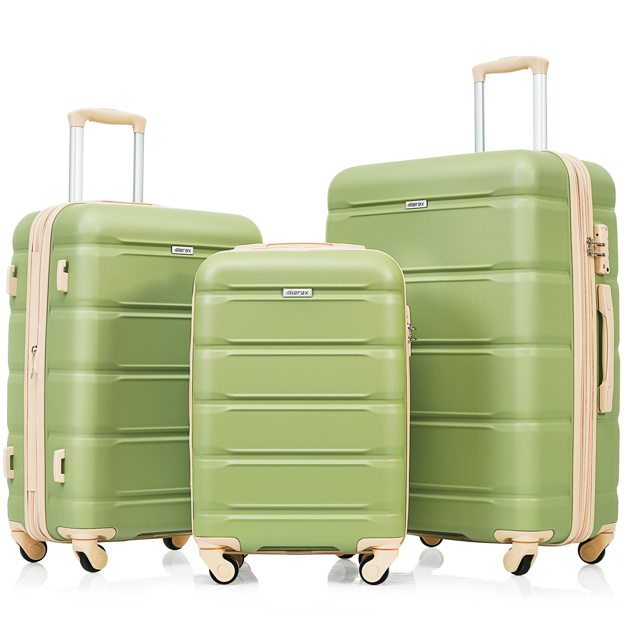 Merax 3 Pcs ABS Hardside Luggage Sets TSA Lock Spinner Wheel Suitcases, Pearly White, 20/24/28 Inch