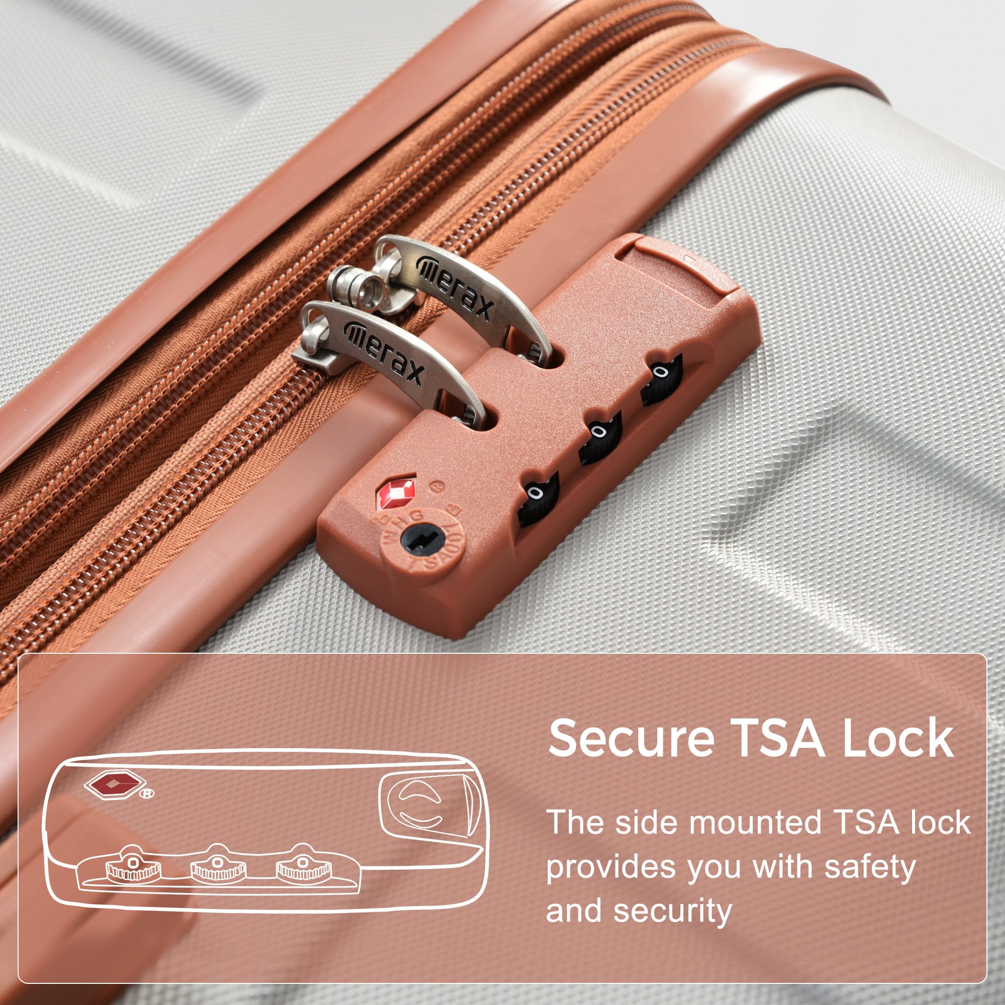 Merax 3 Pcs ABS Hardside Luggage Sets TSA Lock Spinner Wheel Suitcases, Pearly White, 20/24/28 Inch