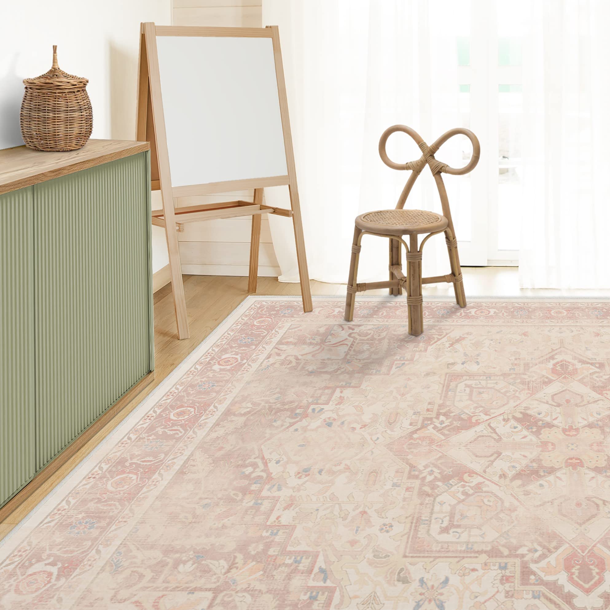 RUGGABLE Kamran Washable Rug - Perfect Vintage Area Rug for Living Room Bedroom Kitchen - Pet & Child Friendly - Stain & Water Resistant - Hazel 5&