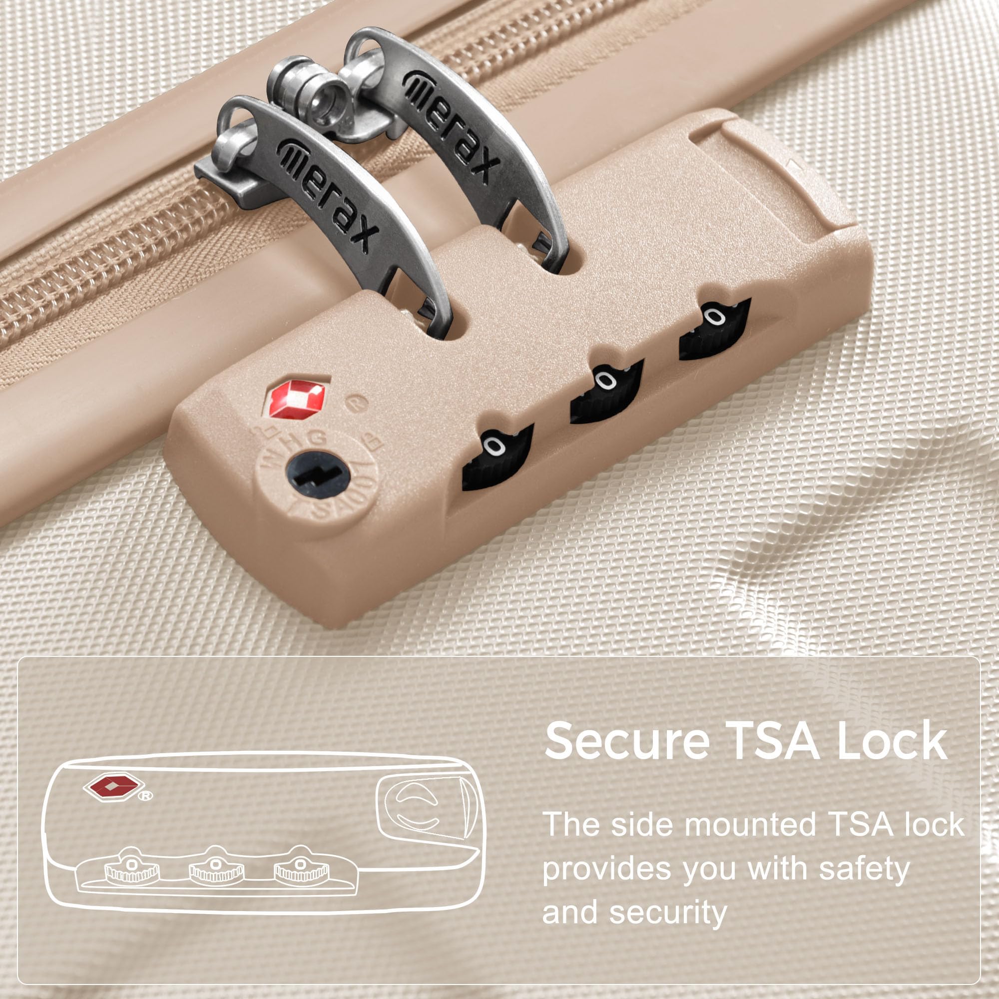 Merax 3 Pcs ABS Hardside Luggage Sets TSA Lock Spinner Wheel Suitcases, Pearly White, 20/24/28 Inch