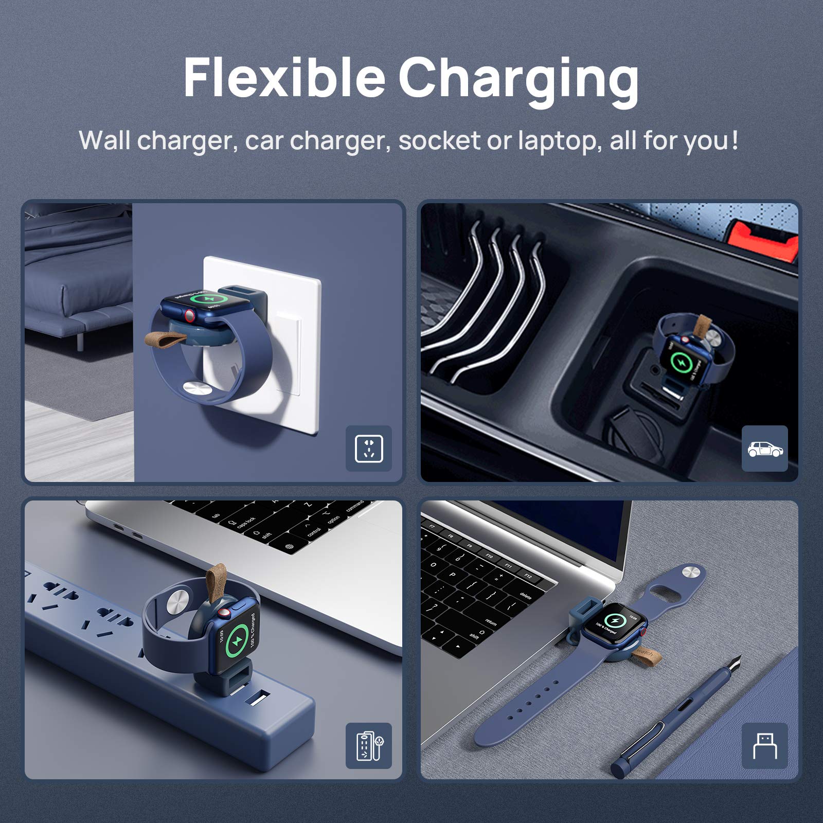 NEWDERY Charger for Apple Watch Portable iWatch USB Wireless Charger, Travel Cordless Charger with Light Weight Magnetic Quick Charge for Apple Watch Ultra 2 Series 9 8 7 6 5 4 3 2 1 SE, White