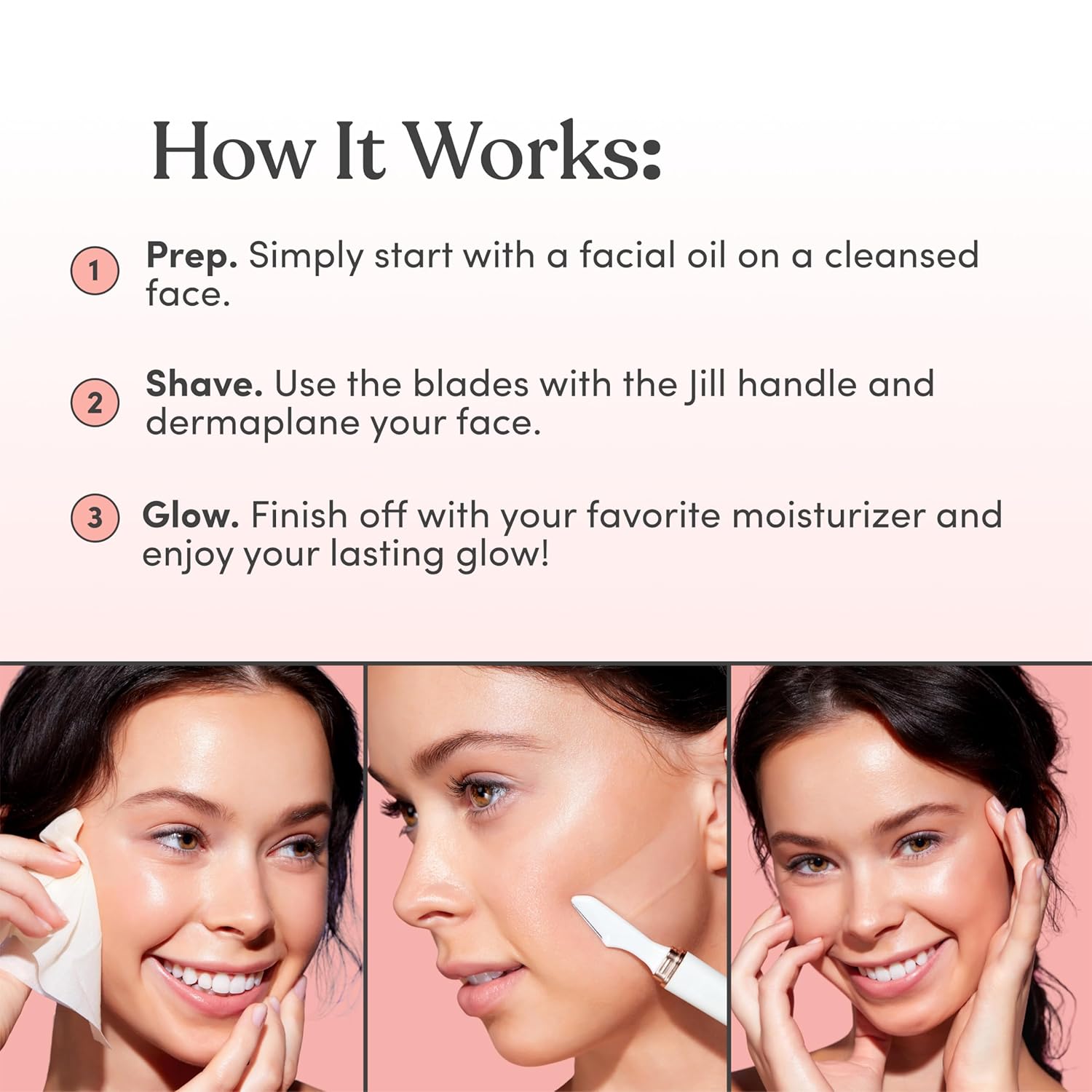 Jill Dermaplane Razor Starter Kit for Women | Facial Hair Removal Dermaplaning Kit Includes 1 Jill Wand, 2 Dermaplane Razors for Sensitive Skin & Cleaning Cloth | Magic Oil Wipes Not Included