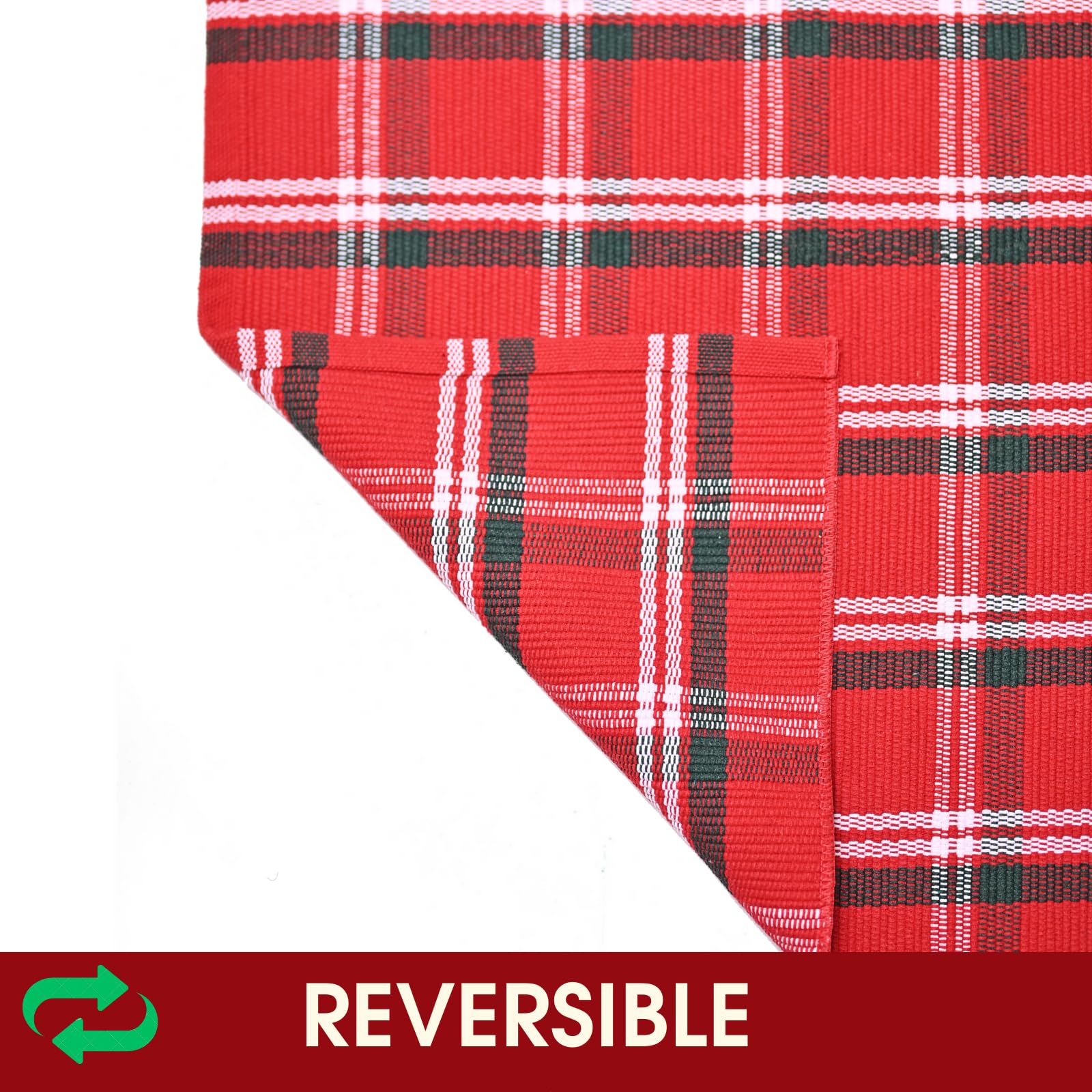 Christmas Red and White Plaid Rug - 28 x 43 Inches Outdoor Front Door Decor Mat Cotton Washable Hand-Woven Rug Christmas New Year Holiday Porch Entryway Layered Doormat