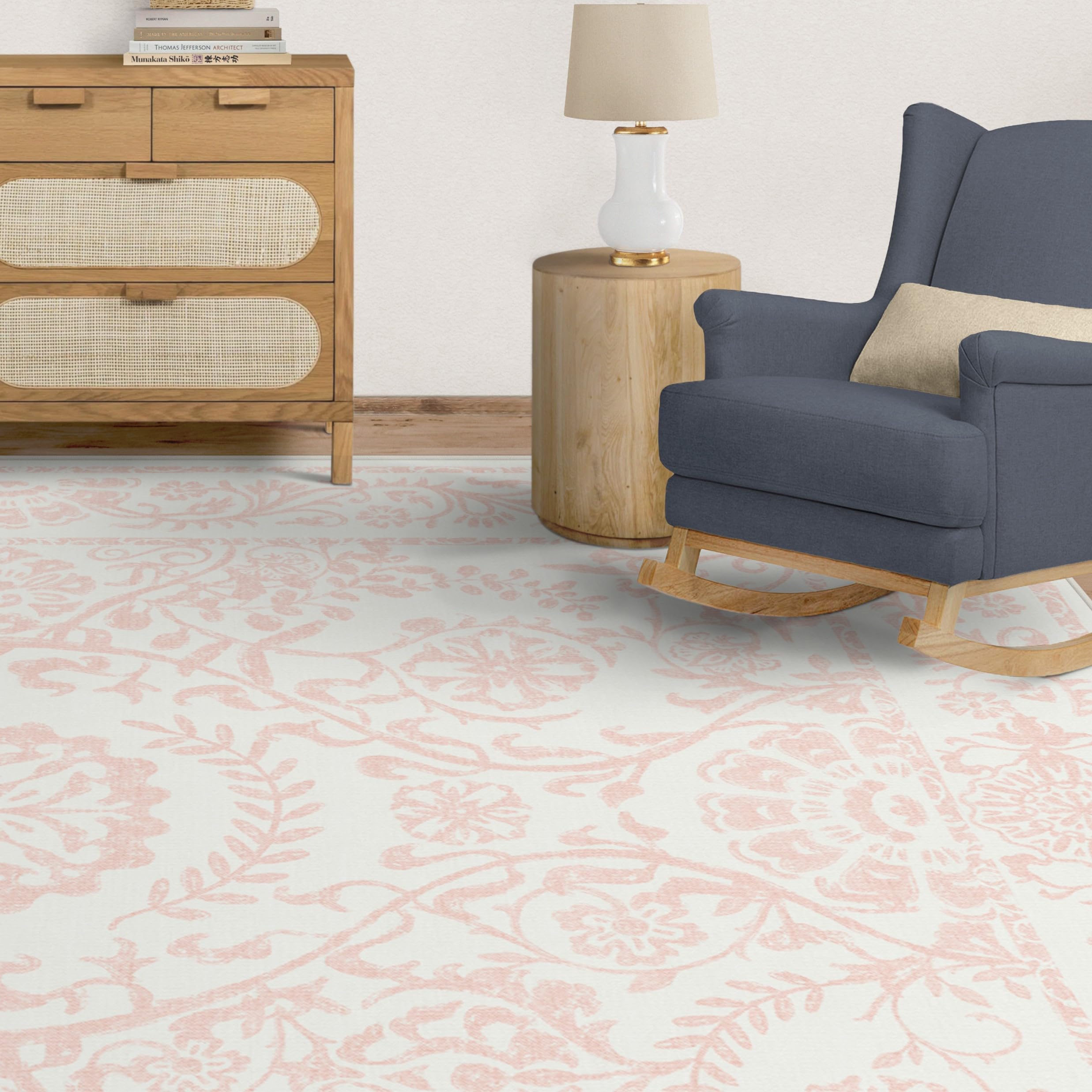 RUGGABLE Washable 2x3 Area Rug, Delphina Delft Blue, Premium Vintage Rugs for Living Room, Bedroom, Kitchen, Office, Classroom with Gripper Non Slip Pad