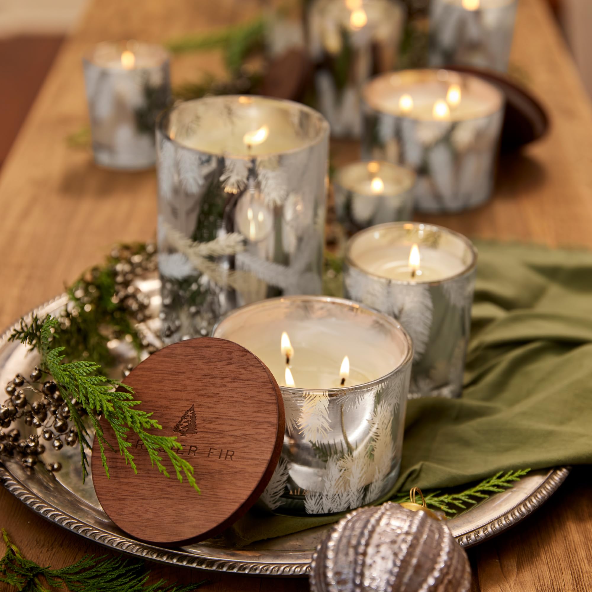 Thymes Frasier Fir Statement 3-Wick Candle - Scented Candle with Crisp Notes of Siberian Fir Needles, Cedarwood, and Relaxing Sandalwood - Luxury Home Fragrance - Silver Candle (12.5 oz)