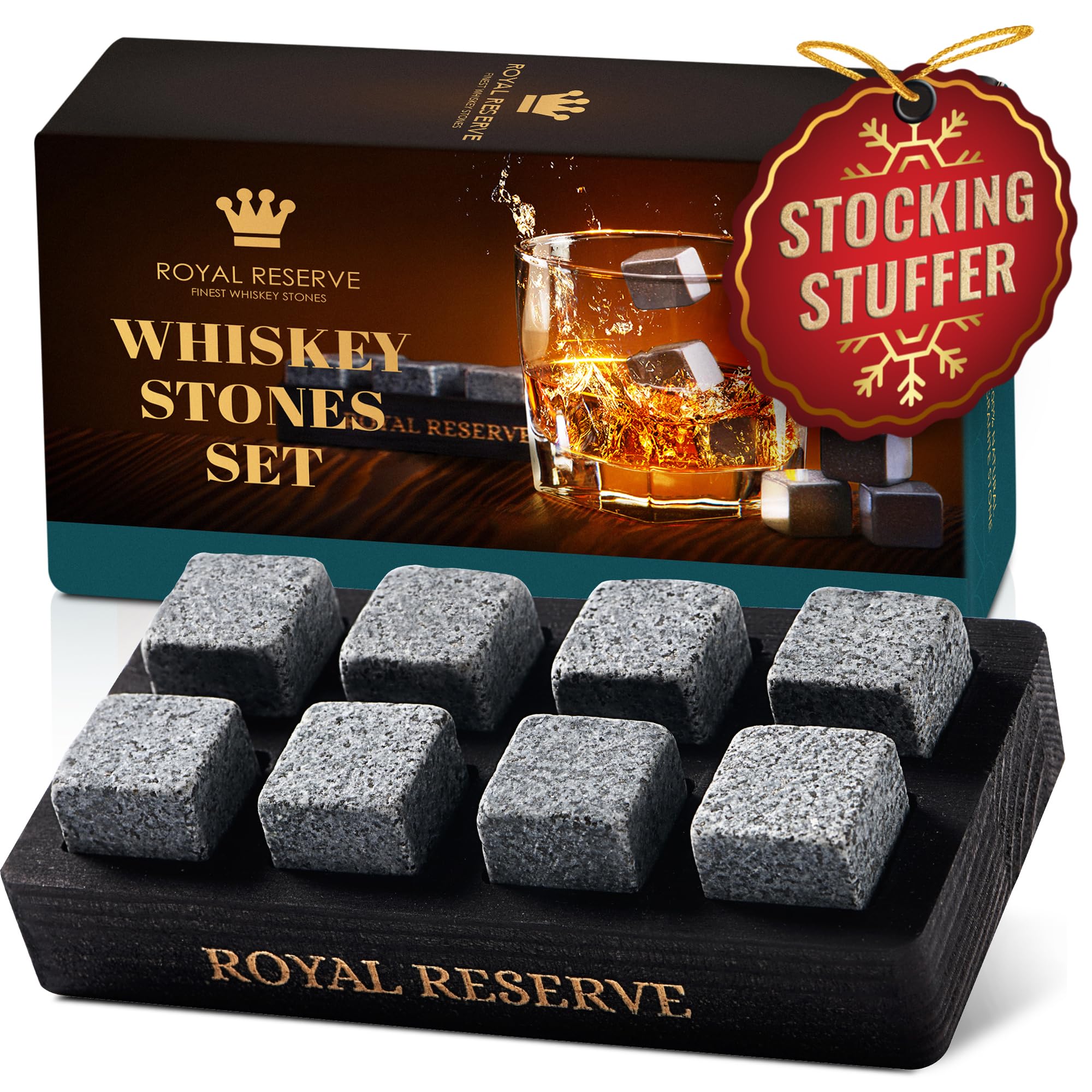 Whiskey Stones Gift Set by Royal Reserve – Artisan Crafted Reusable Chilling Rocks for Scotch Bourbon – Modern Stocking Stuffer for Men Guy Dad Boyfriend Anniversary or Retirement
