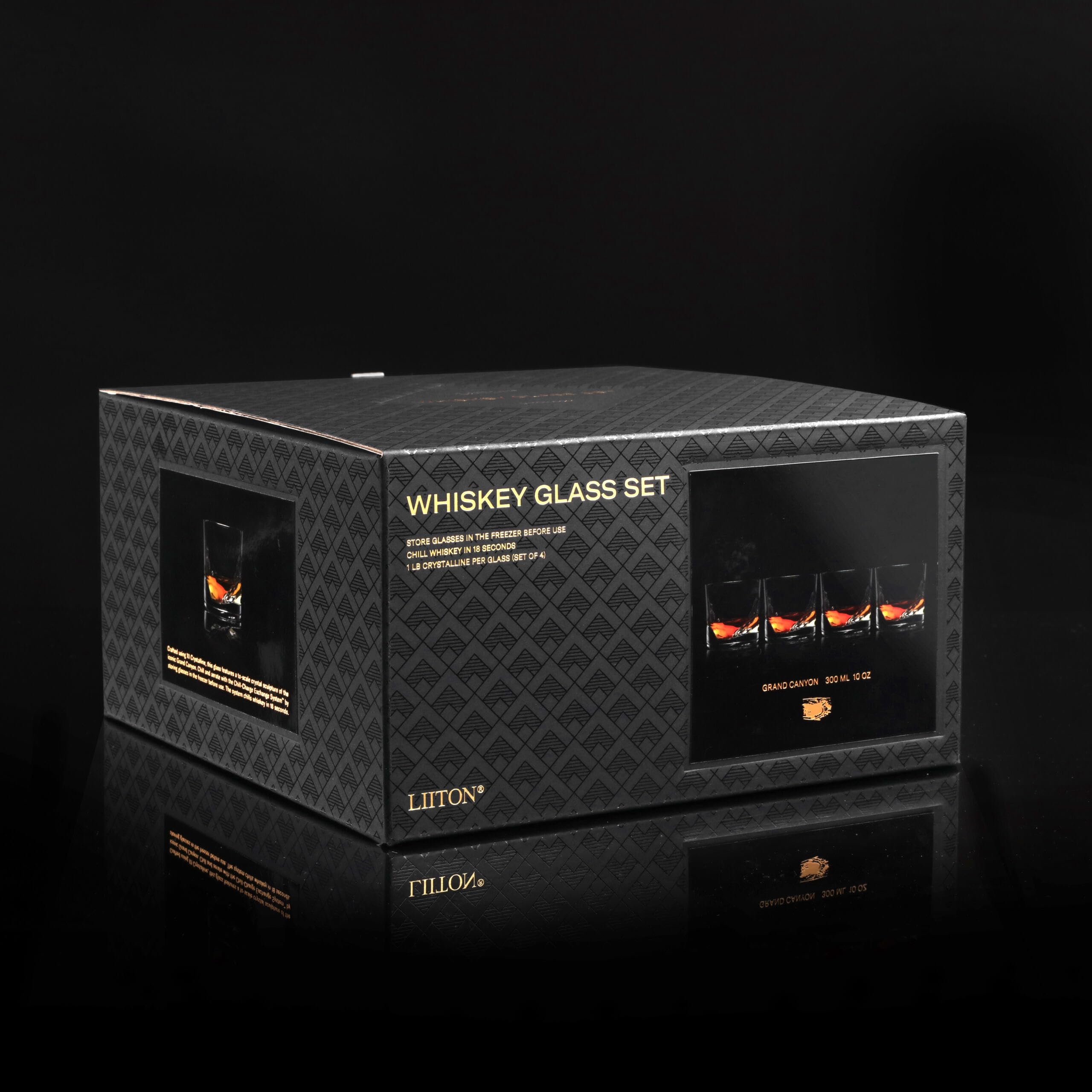 LIITON Heavy Crystal Whiskey Glasses Gift Set, Thick Freezable Bourbon Glass 1lb Each, Premium Whiskey Gifts for Men, Frozen Crystal Chills Cocktails Featuring Grand Canyon Glasses Set of 2, 10 oz