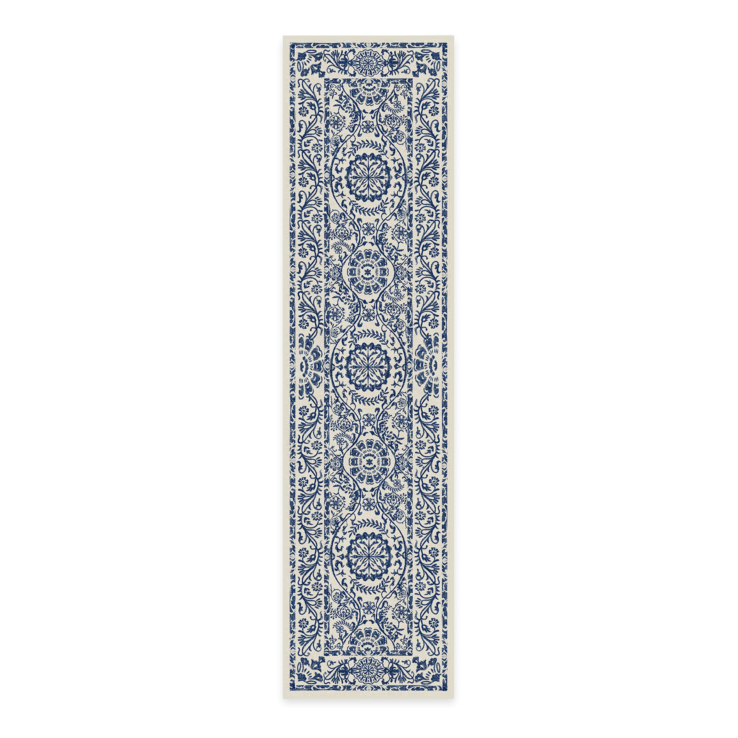 RUGGABLE Washable 2x3 Area Rug, Delphina Delft Blue, Premium Vintage Rugs for Living Room, Bedroom, Kitchen, Office, Classroom with Gripper Non Slip Pad