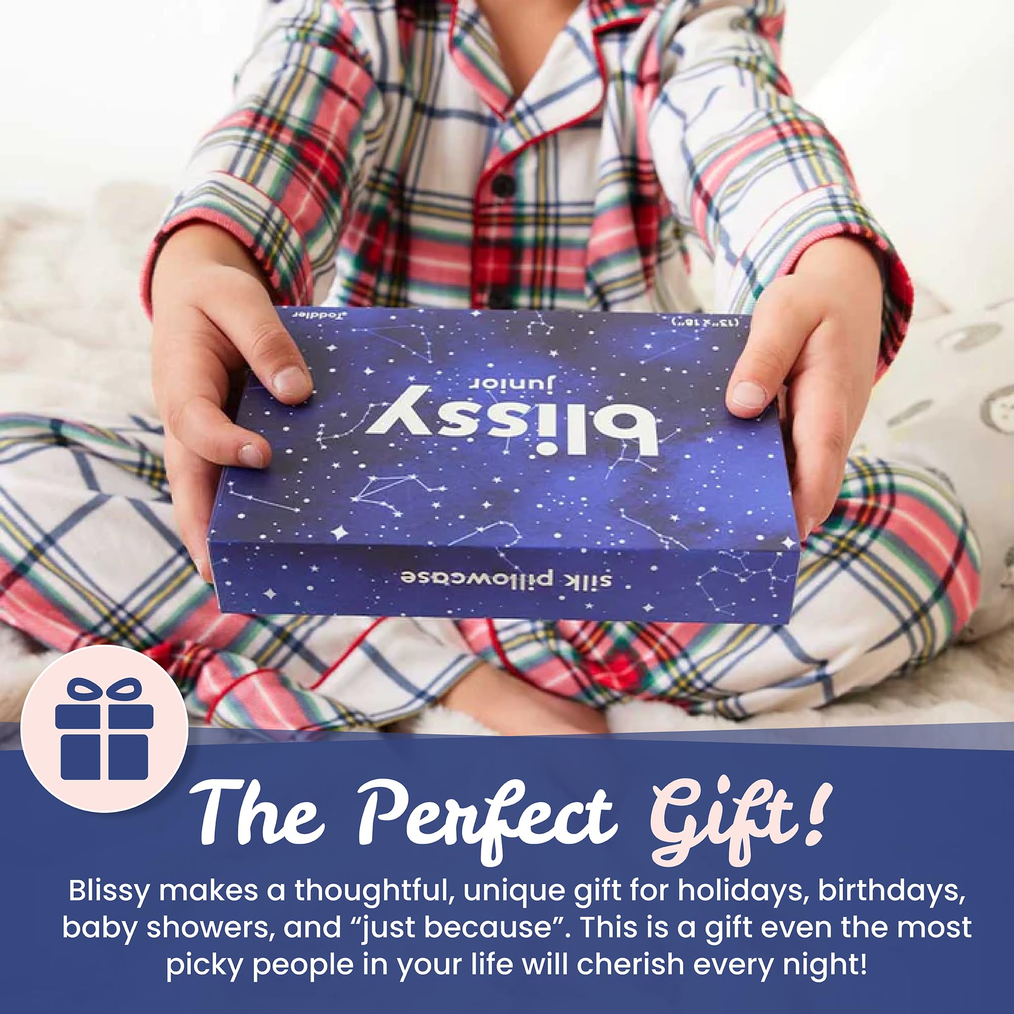 Blissy Toddler Silk Pillowcase - 100% Pure Mulberry Silk - 22 Momme 6A High-Grade Fibers - Soft and Gentle Silk Pillowcase for Kids Hair and Skin (Toddler 13 x 18 in, Baby Blue)