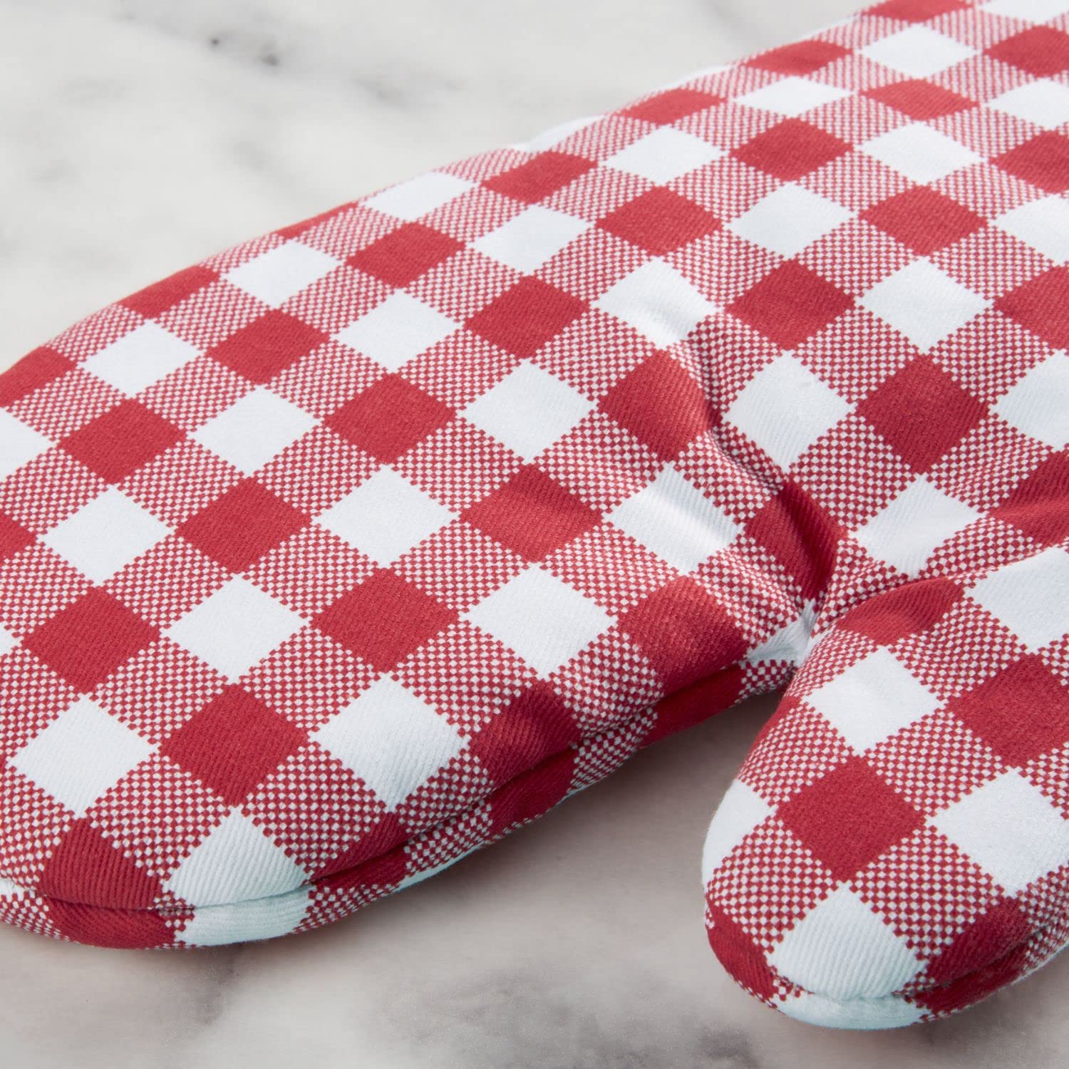 KitchenAid Gingham Oven Mitt 2-Pack Set, Milkshake, 7"x13"