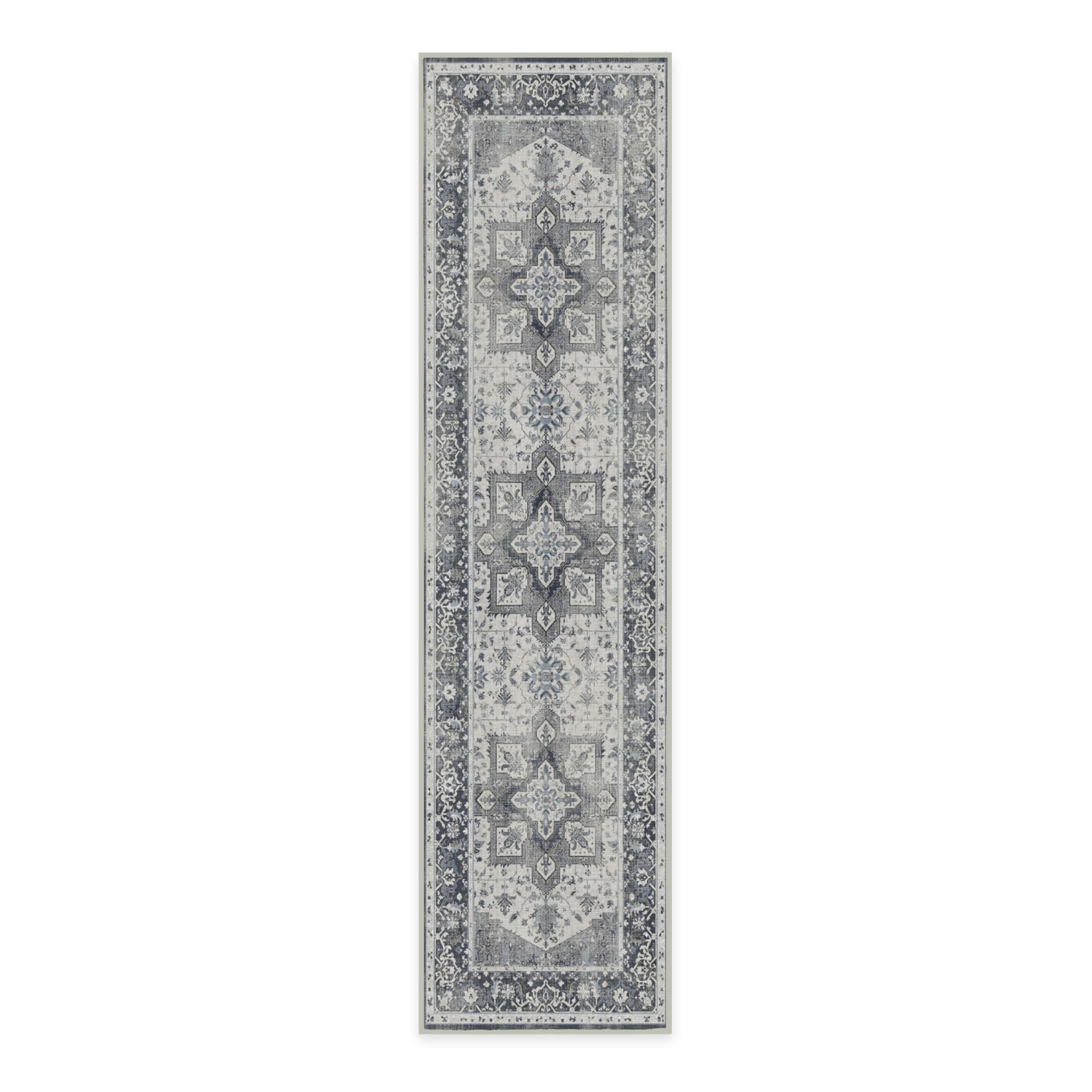 RUGGABLE Kira Runner Rug - Perfect Vintage Washable Rug for Entryway Hallway Kitchen - Pet & Child Friendly - Stain & Water Resistant - Stone Blue 2.5&
