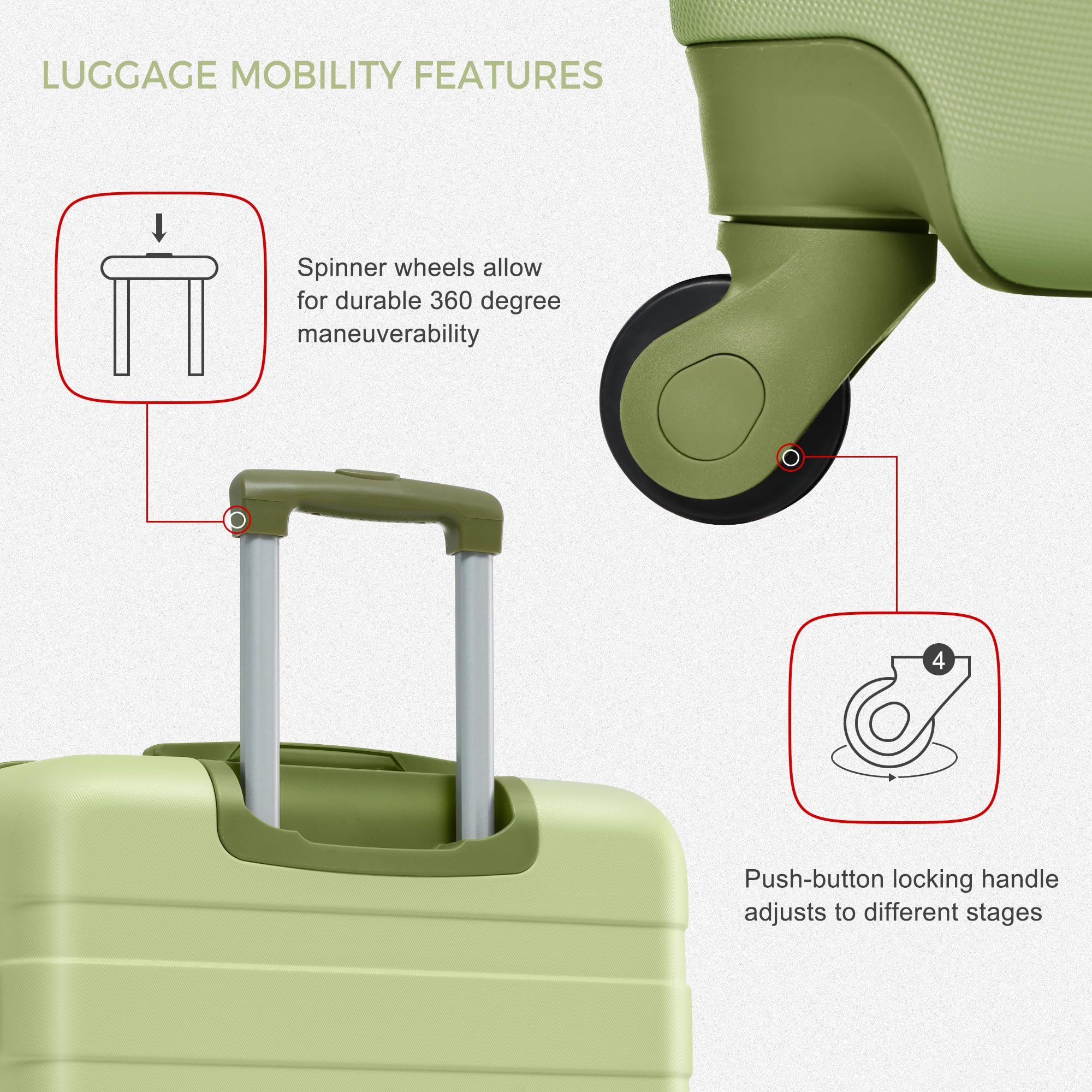 Merax 3 Pcs ABS Hardside Luggage Sets TSA Lock Spinner Wheel Suitcases, Pearly White, 20/24/28 Inch