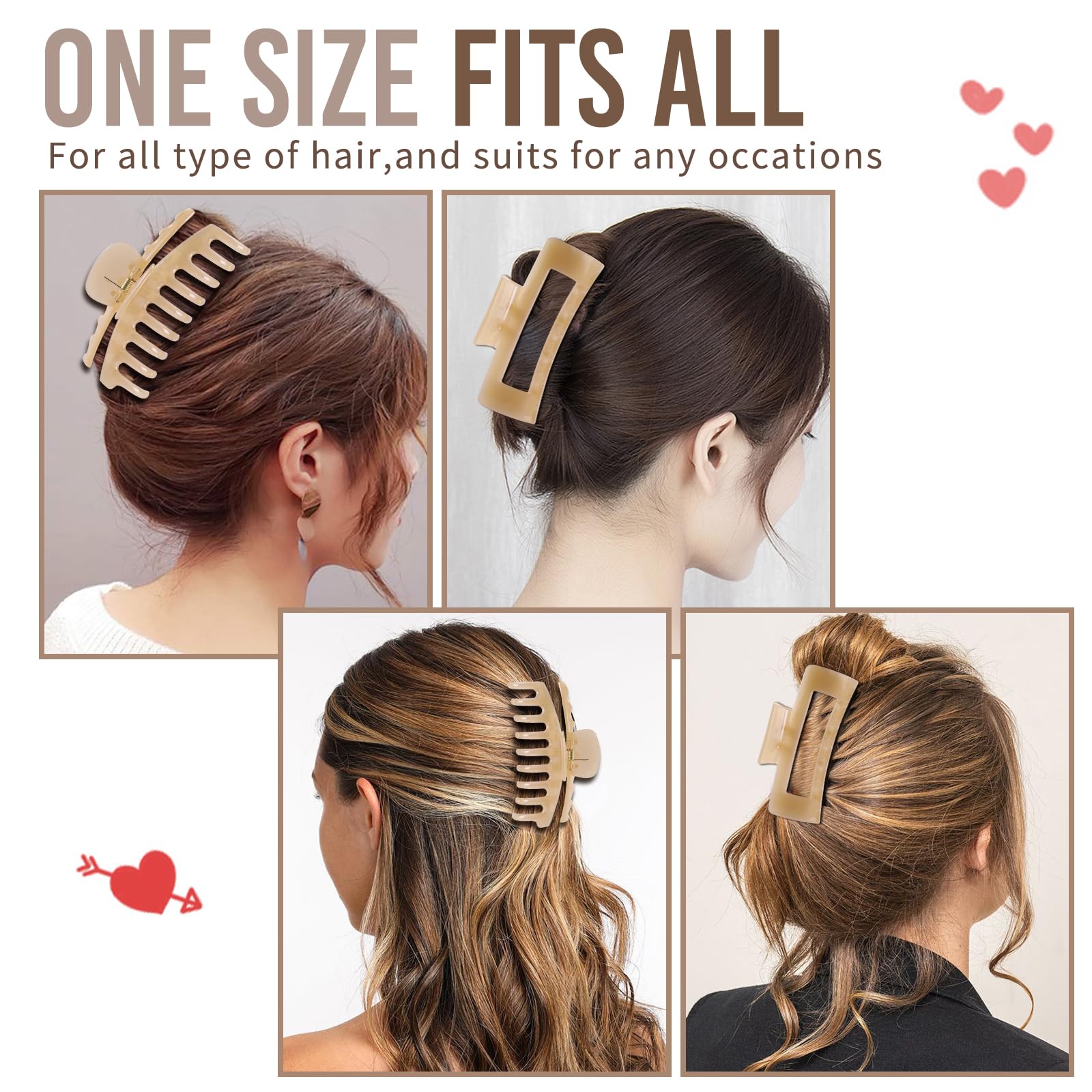 LuSeren Hair Clips for Women 4.3 Inch Large Hair Claw Clips for Women Thin Thick Curly Hair, Big Matte Banana Clips,Strong Hold jaw clips,Neutral Colors