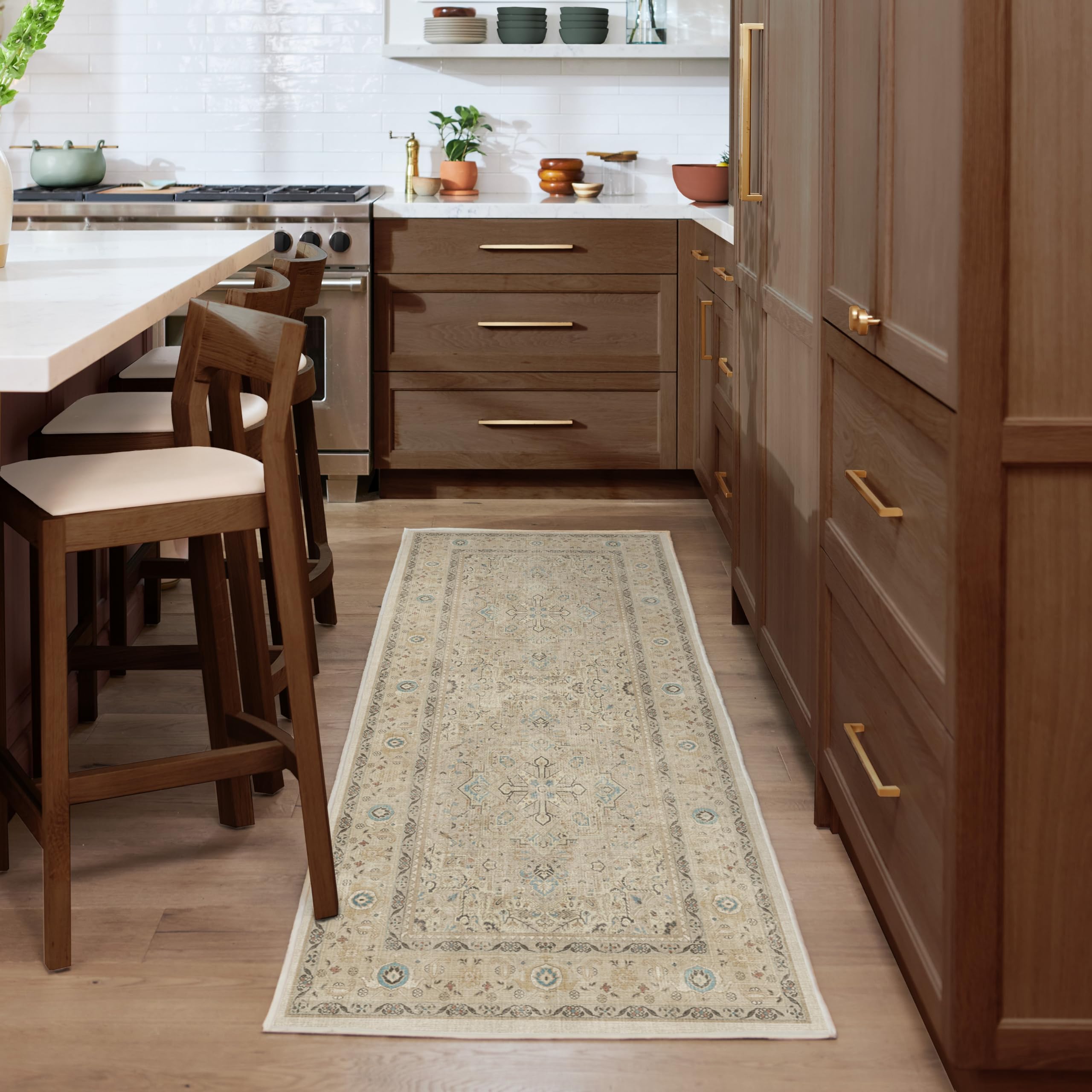 RUGGABLE Kamran Washable Rug - Perfect Vintage Area Rug for Living Room Bedroom Kitchen - Pet & Child Friendly - Stain & Water Resistant - Hazel 5&