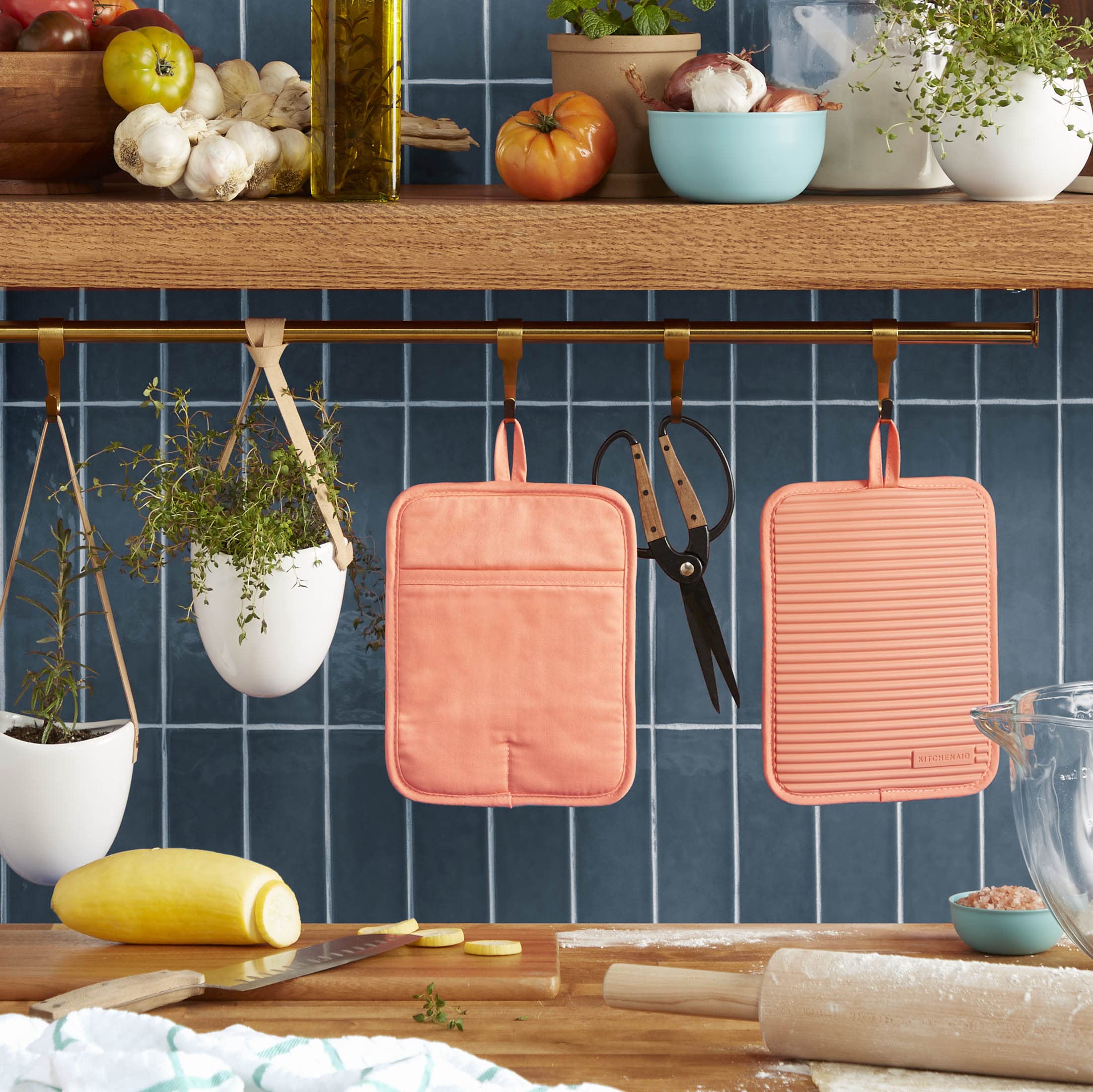 KitchenAid Ribbed Soft Silicone Water Resistant Pot Holder Set, Milkshake , 2 Piece Set, 7"x9"