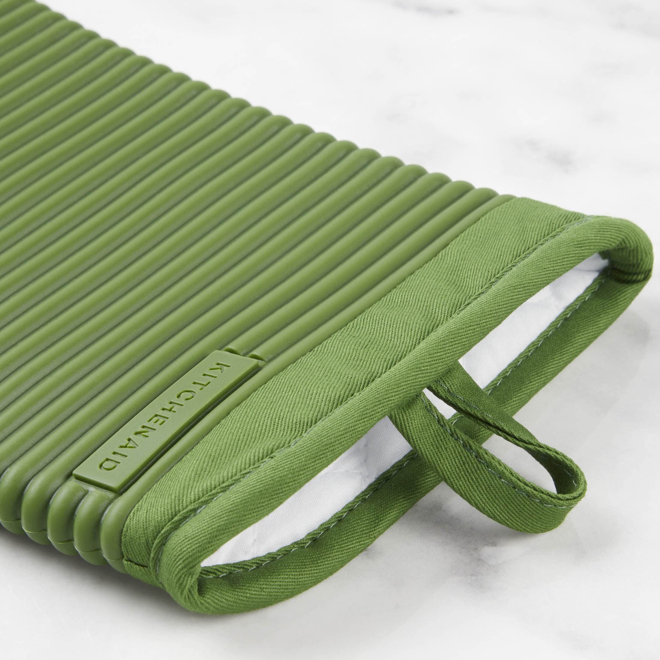 KitchenAid Ribbed Soft Silicone Oven Mitt Set, 7"x13", Milkshake 2 Count