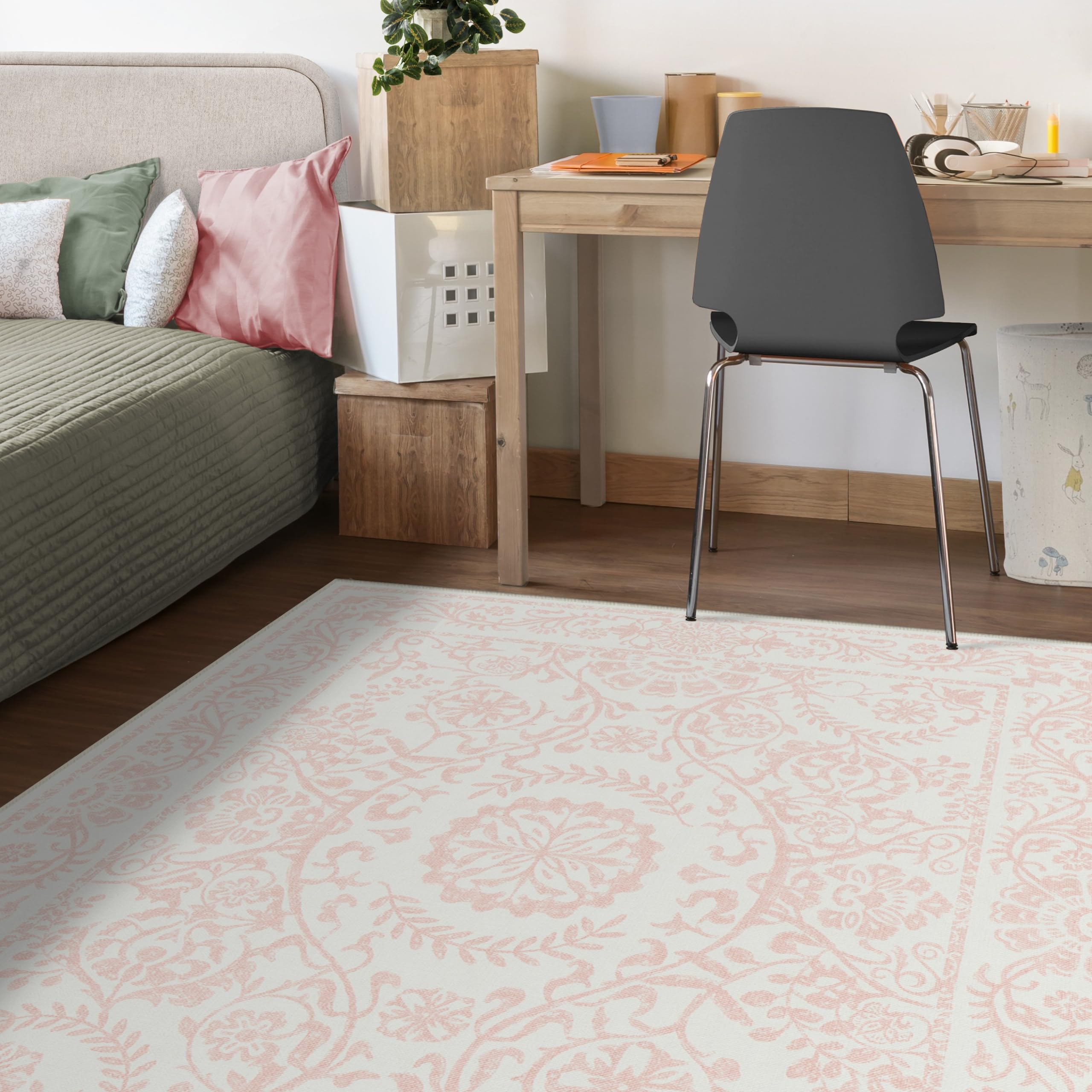 RUGGABLE Washable 2x3 Area Rug, Delphina Delft Blue, Premium Vintage Rugs for Living Room, Bedroom, Kitchen, Office, Classroom with Gripper Non Slip Pad