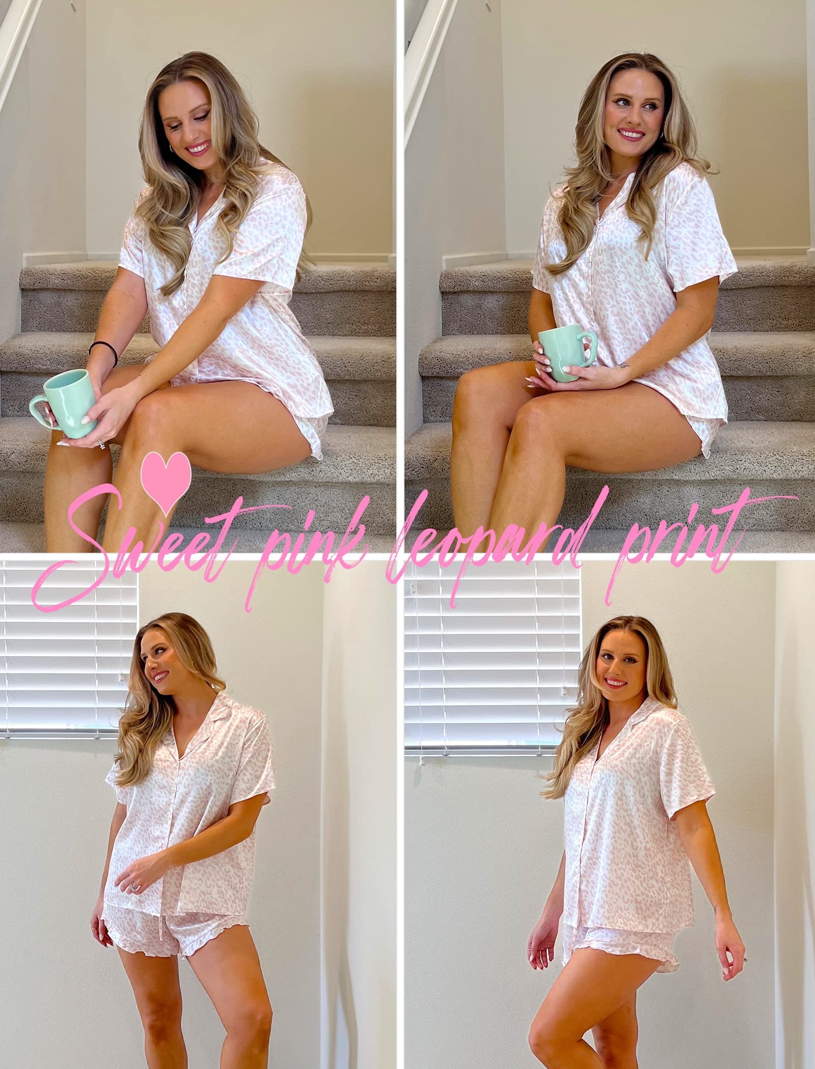 HOTOUCH Womens Satin Pajamas Set Button Down 2 Piece Silk Pjs Shorts Set Ruffle Lingerie Notch Collar Sleepwear
