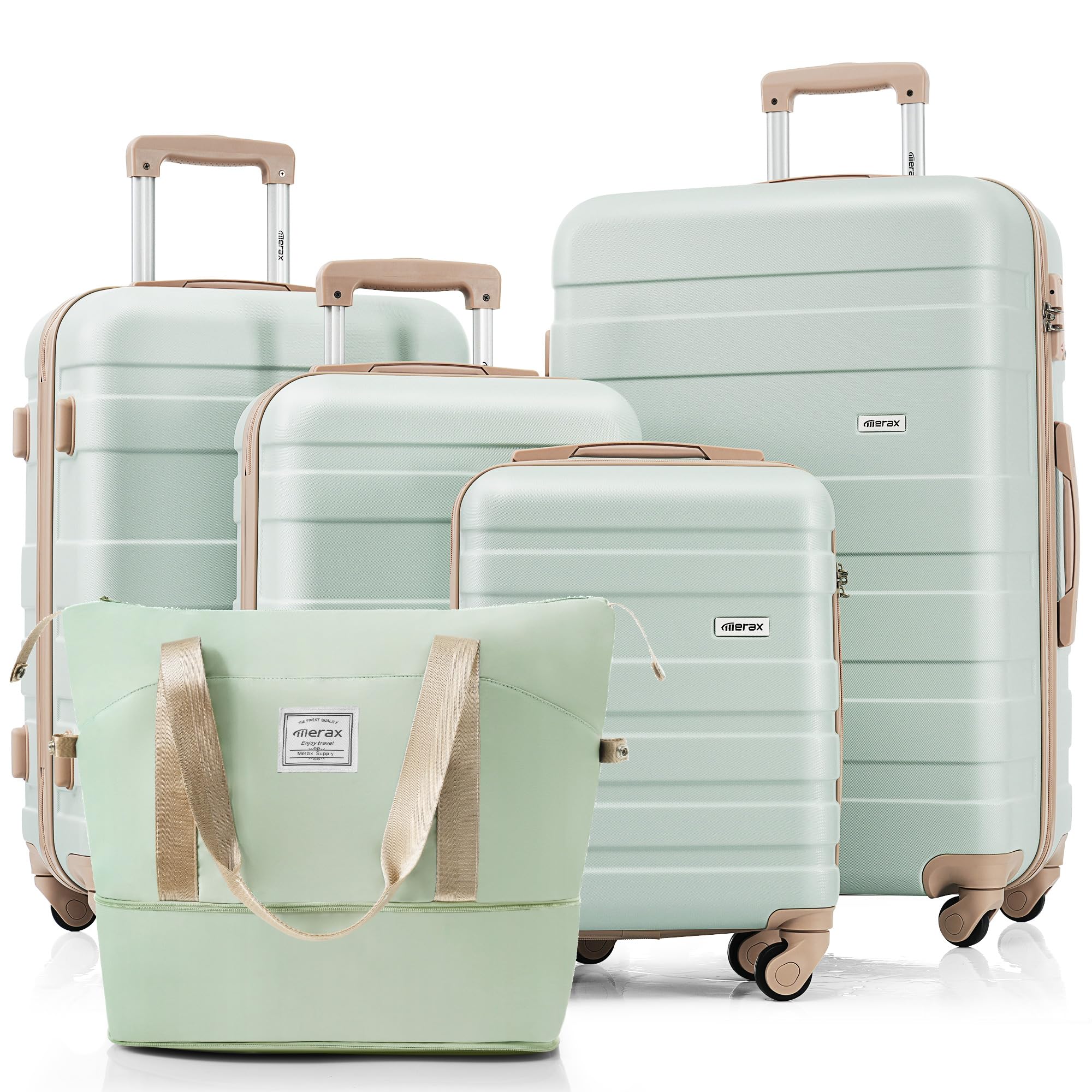 Merax 3 Pcs ABS Hardside Luggage Sets TSA Lock Spinner Wheel Suitcases, Pearly White, 20/24/28 Inch