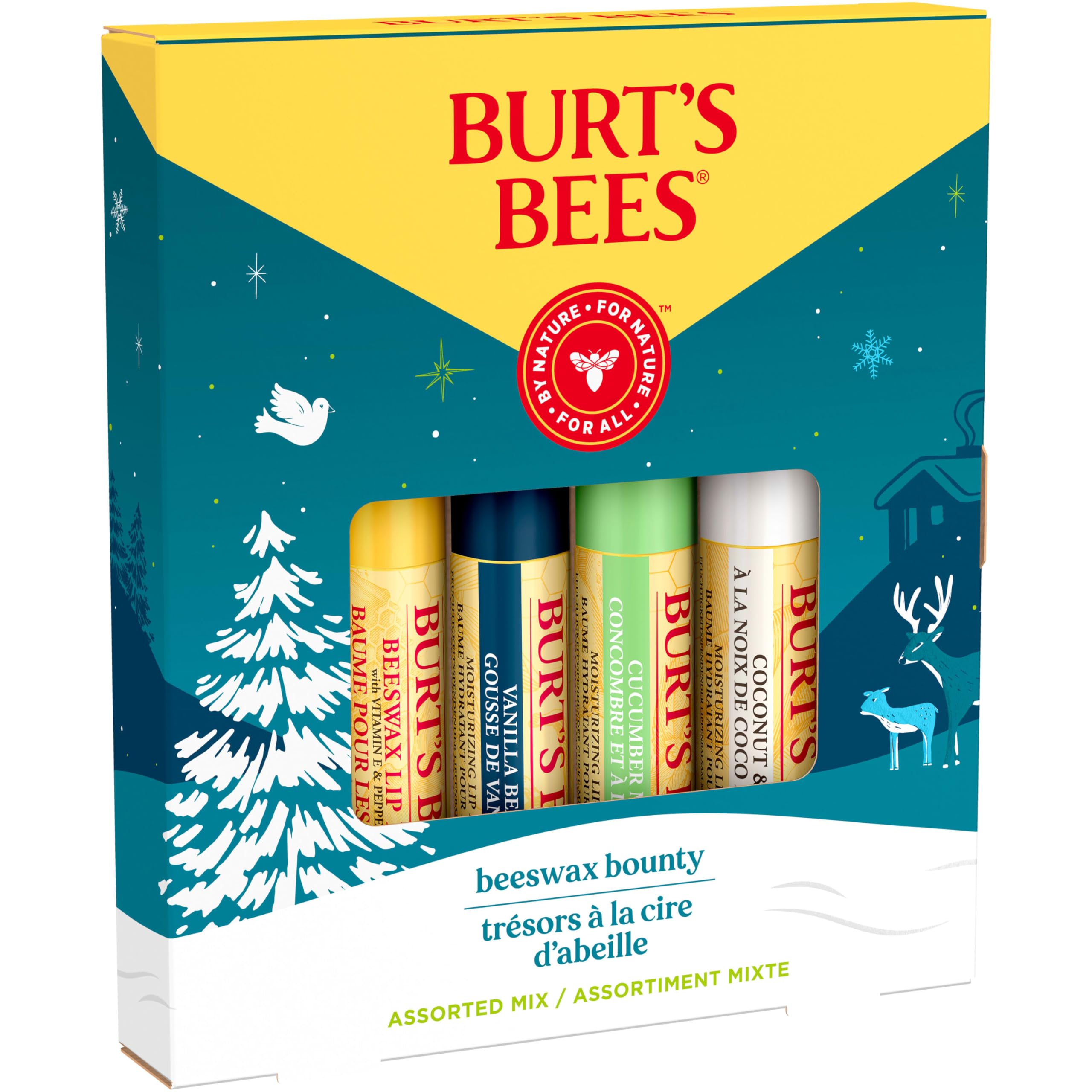 Burt’s Bees Christmas Gifts, 4 Lip Balm Stocking Stuffers Products, Beeswax Bounty Classic Set - Original Beeswax Moisturizing Lip Balm (4-Pack)
