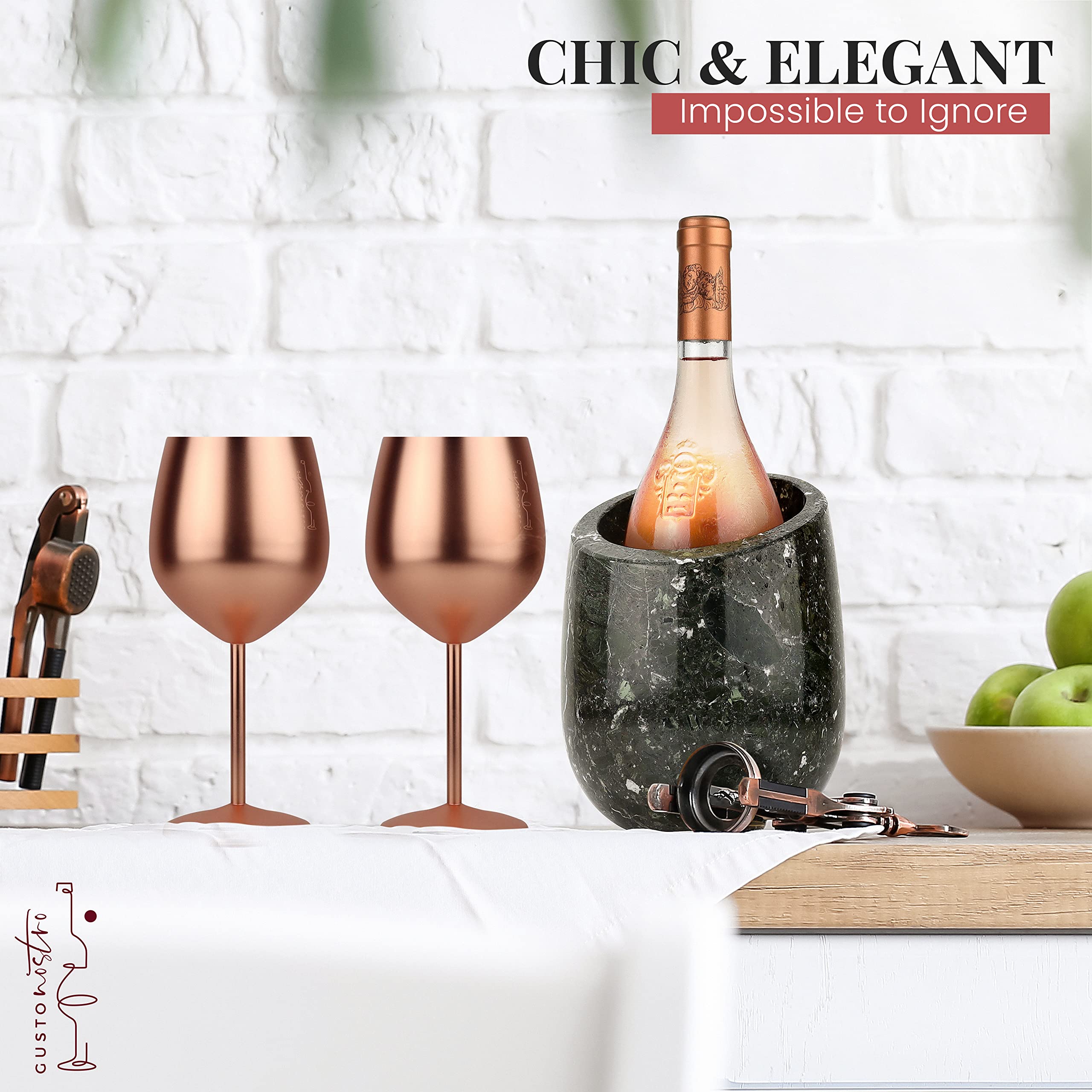 Gusto Nostro Marble Wine Chiller Bucket - 750ml Wine Bottle Cooler and Champagne Chiller for Party, Kitchen, Bar Cart Decor to Chill & Keep Bottles Cold with Unique Wine Lovers Gift Box (White)