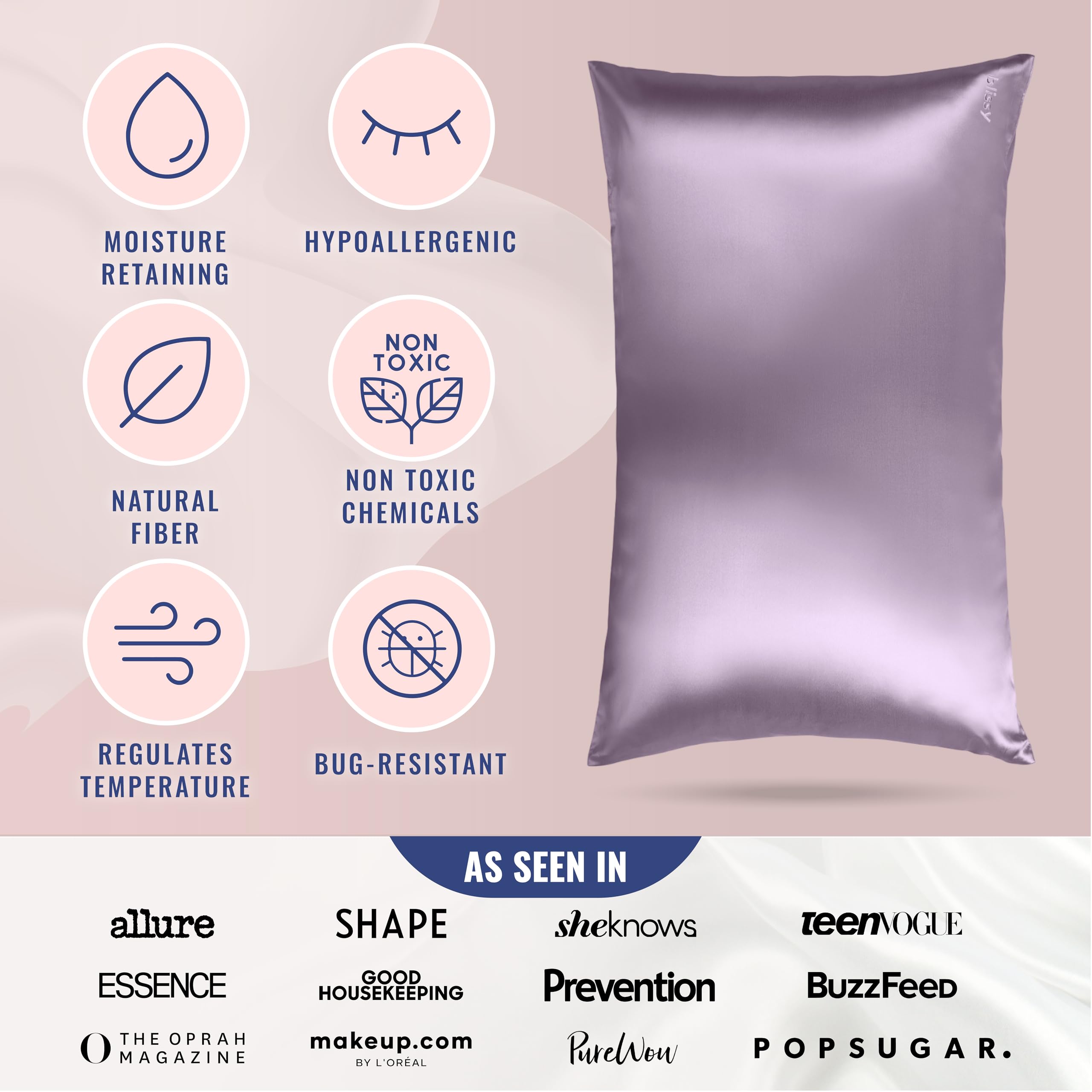 Blissy Silk Pillowcase - 100% Pure Mulberry Silk - 22 Momme 6A High-Grade Fibers - Silk Pillow Cover for Hair & Skin - Regular, Queen & King with Hidden Zipper (Queen, Champagne)